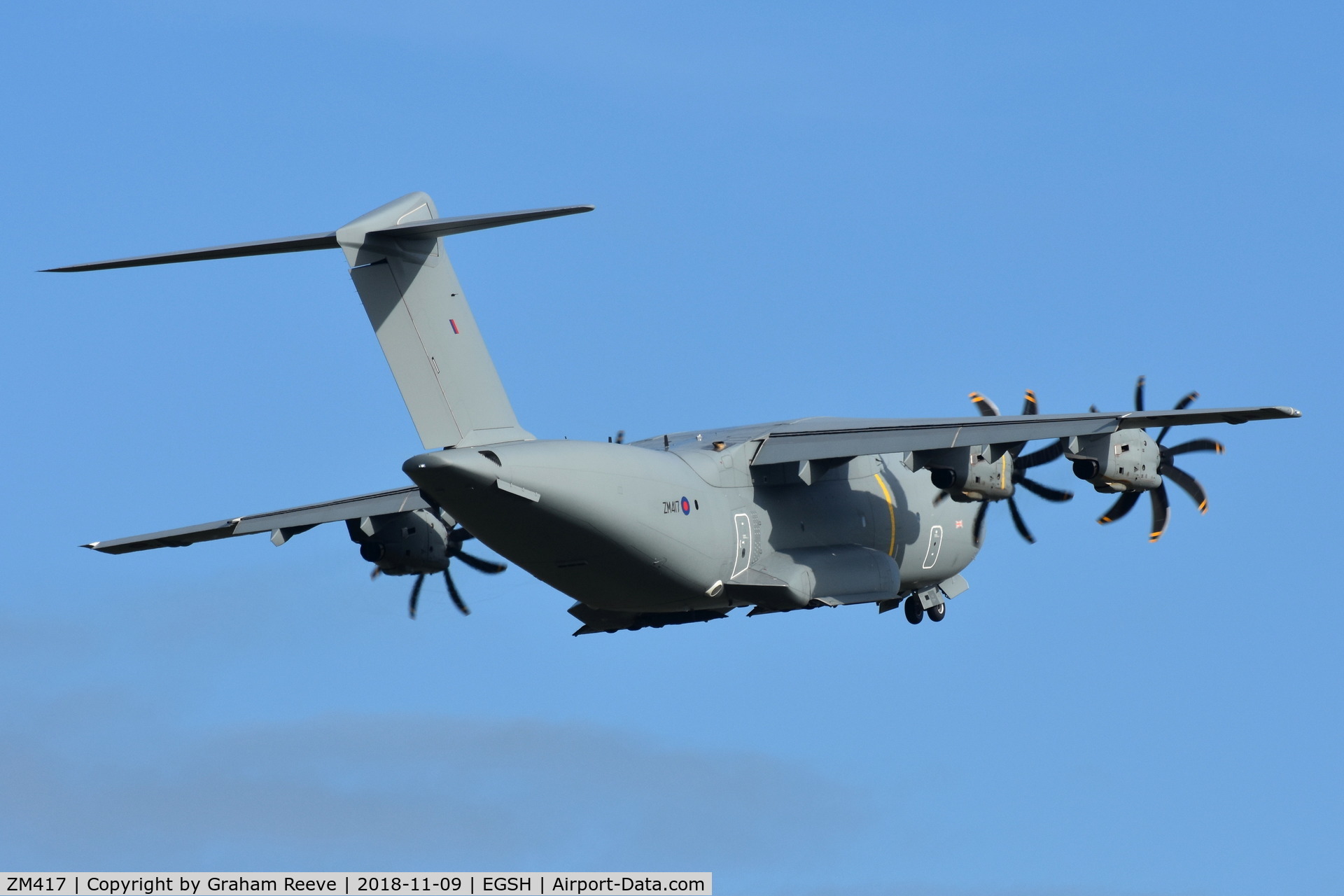 ZM417, 2017 Airbus A400M Atlas C.1 C/N 060, Departing from Norwich.