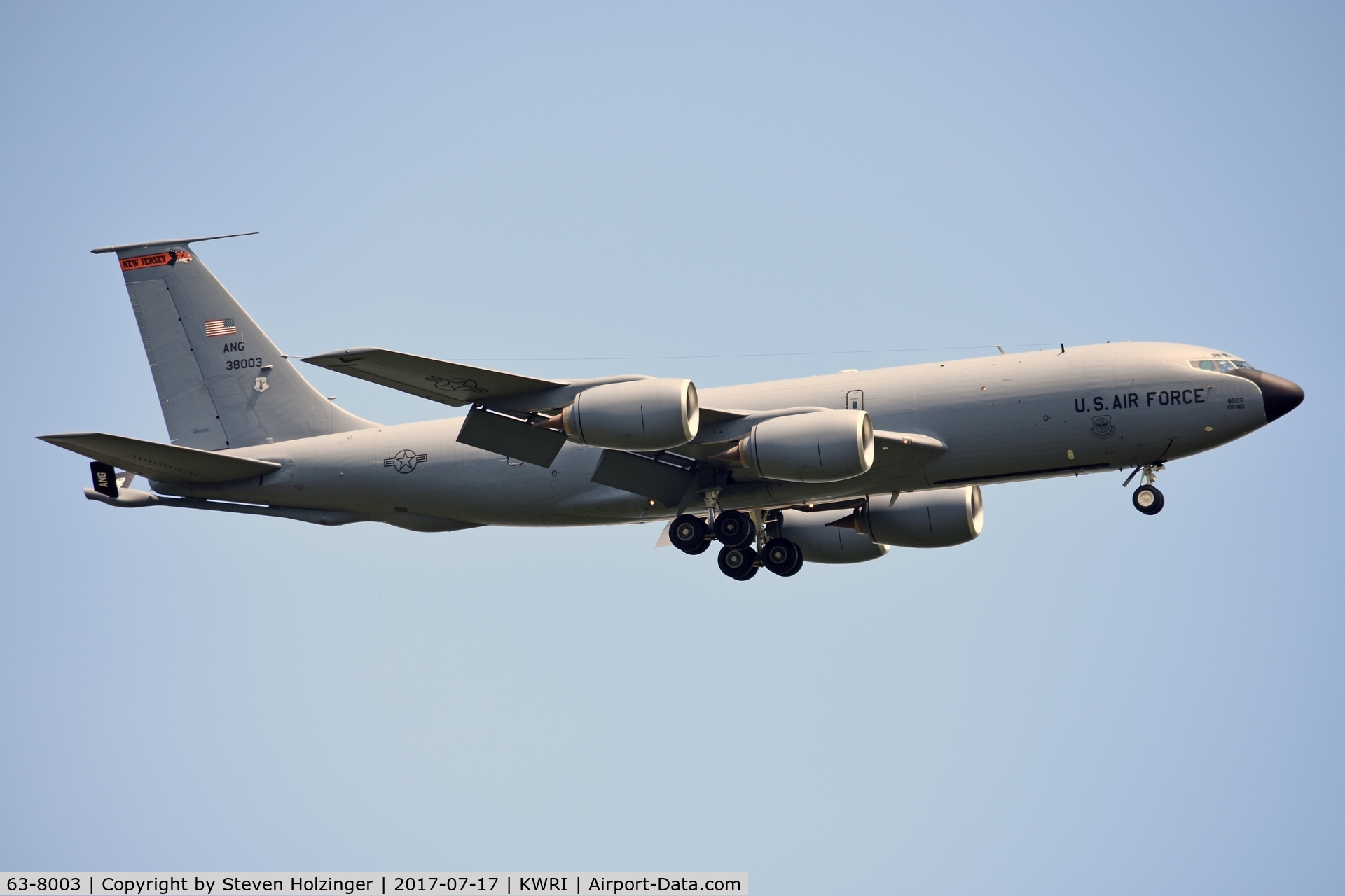 63-8003, 1963 Boeing KC-135R Stratotanker C/N 18620, On short final to McGuire after completing a training mission.