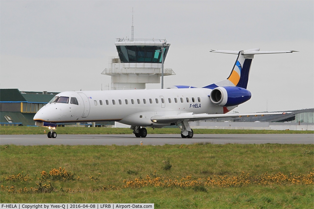 F-HELA, 1999 Embraer EMB-145EU (ERJ-145EU) C/N 145167, Embraer ERJ-145EU, Taxiing to holding point rwy 25L, Brest-Bretagne airport (LFRB-BES)