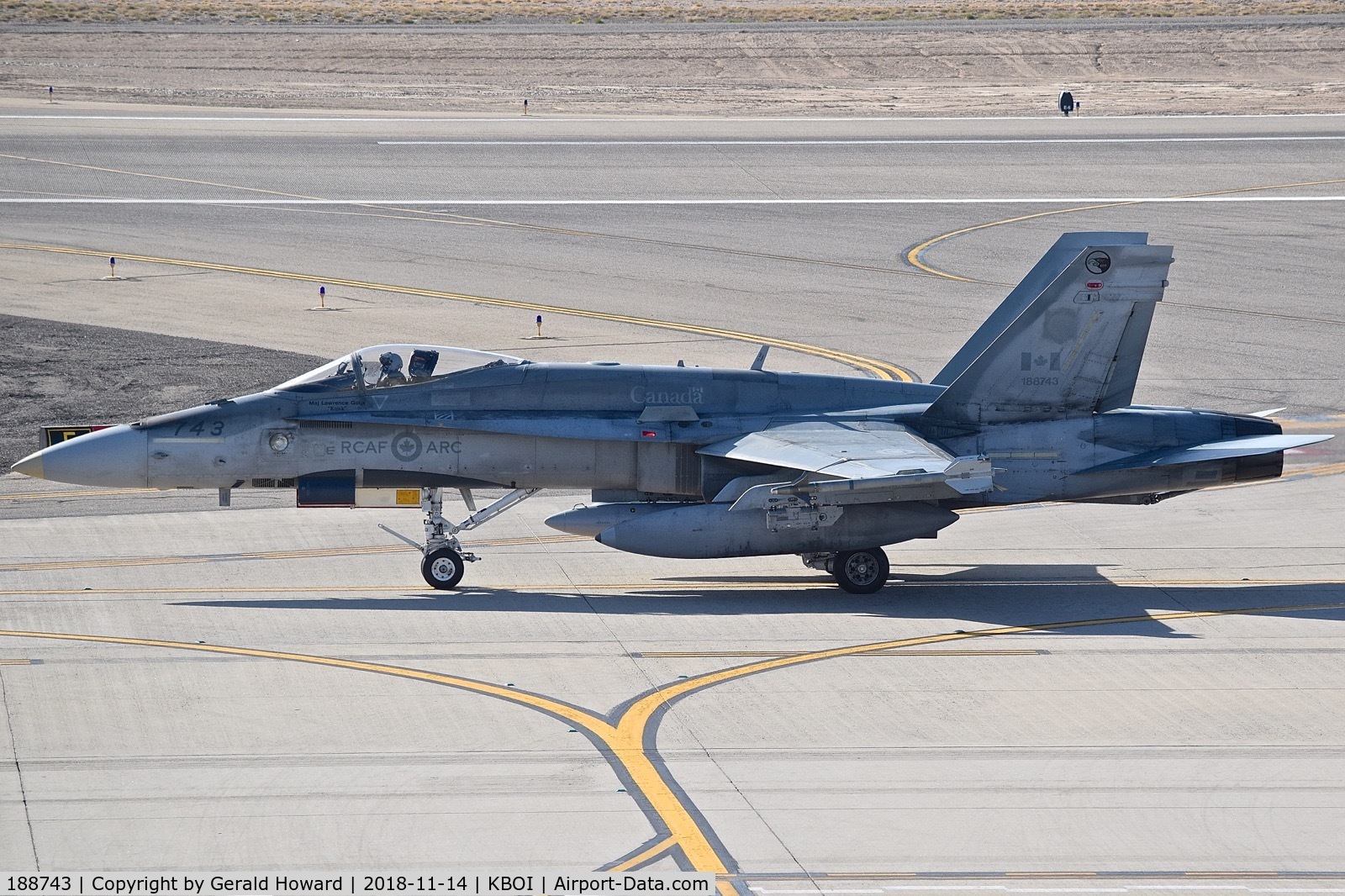 188743, McDonnell Douglas CF-188A Hornet C/N 0307, Taxiing on Alpha.  No. 9 Squadron, CB Cold Lake, Alberta, Canada.