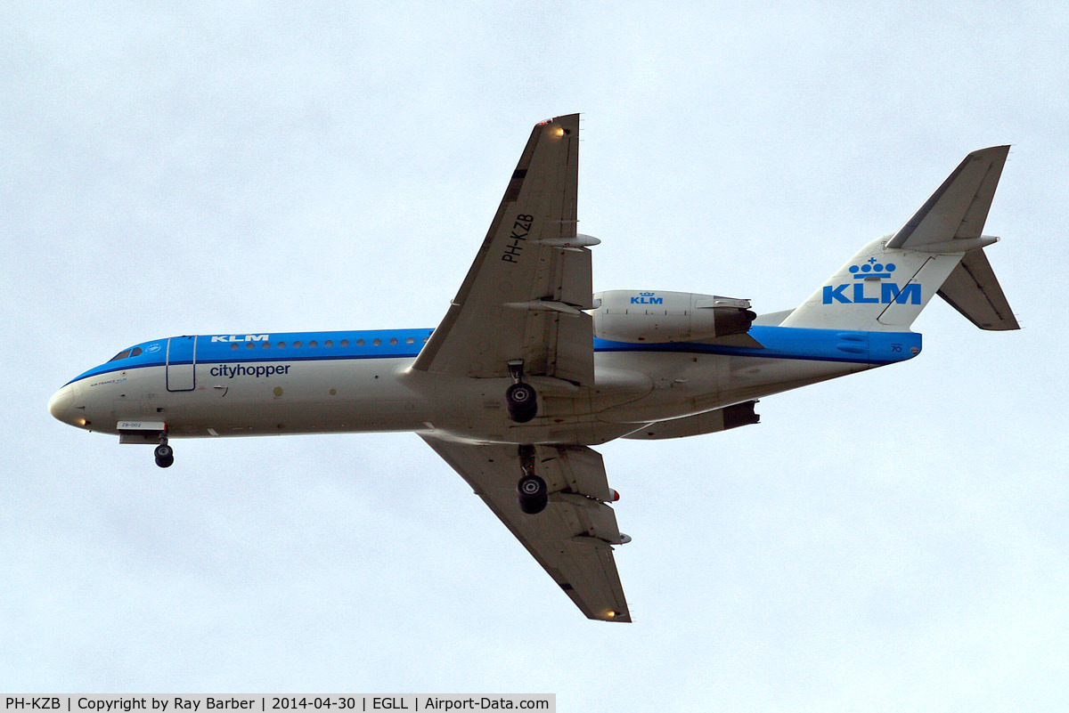 PH-KZB, 1996 Fokker 70 (F-28-070) C/N 11562, PH-KZB   Fokker F-70 [11562] (KLM cityhopper) Home~G 30/04/2014. On approach 27R.