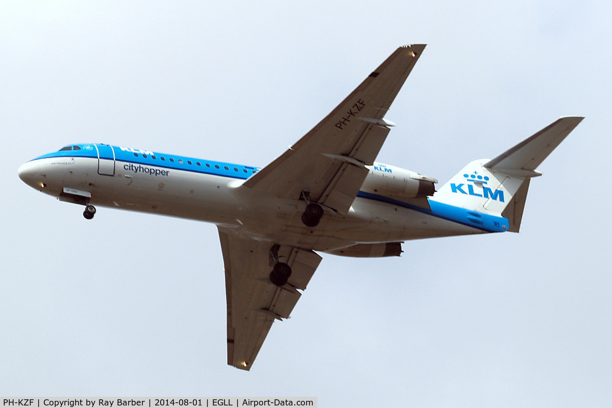 PH-KZF, 1996 Fokker 70 (F-28-0070) C/N 11577, PH-KZF   Fokker F-70 [11577] (KLM cityhopper) Home~G 01/08/2014. On approach 27R.