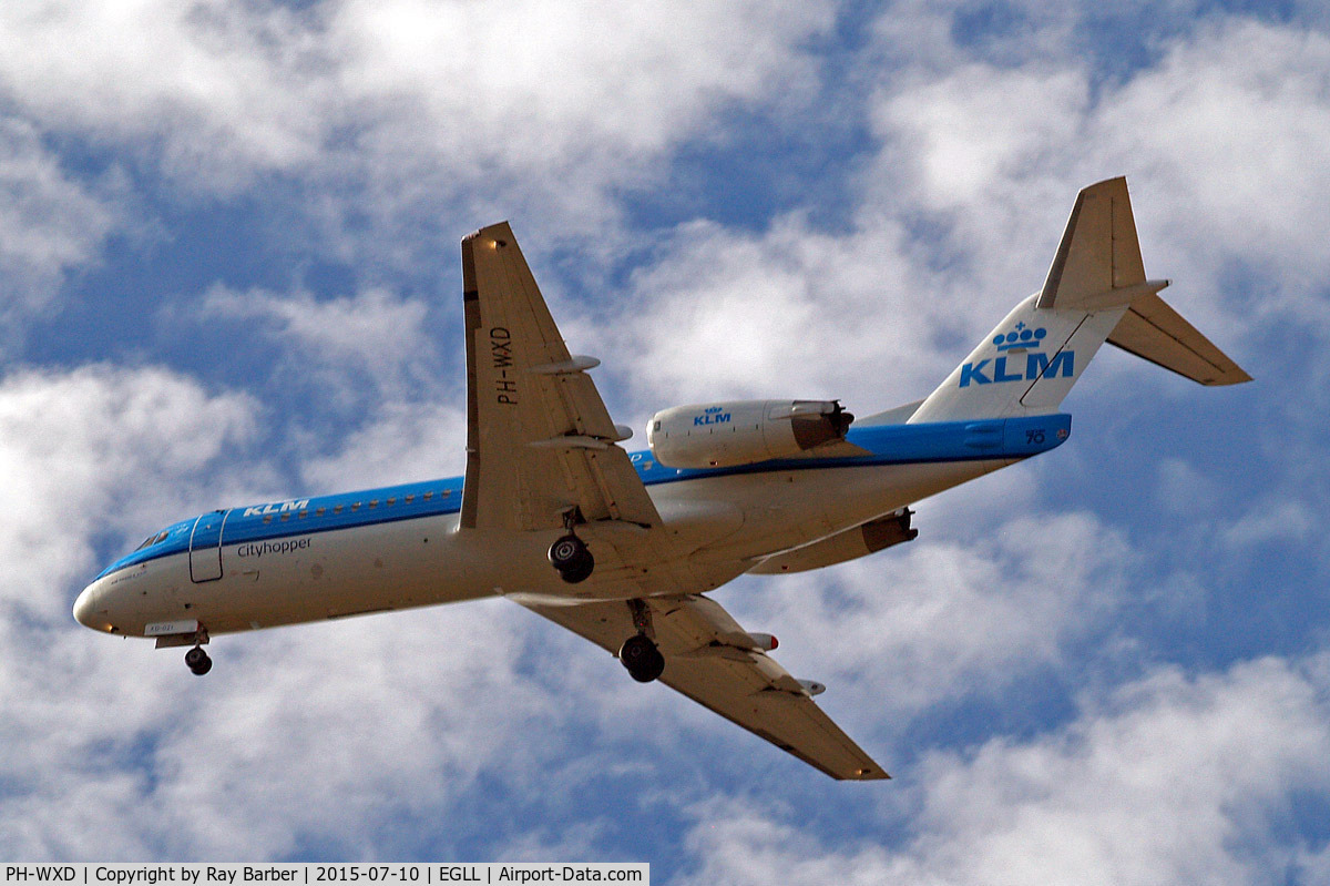 PH-WXD, 1995 Fokker 70 (F-28-0070) C/N 11563, PH-WXD   Fokker F-70 [11563] (KLM cityhopper) Home~G 10/07/2015. On approach 27R.