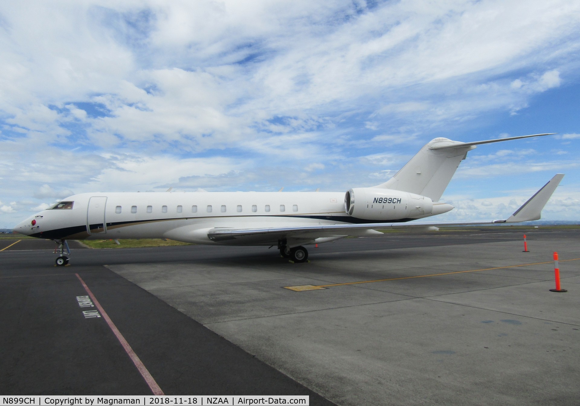 N899CH, 2010 Bombardier BD-700-1A10 Global Express C/N 9390, on stand at AKL