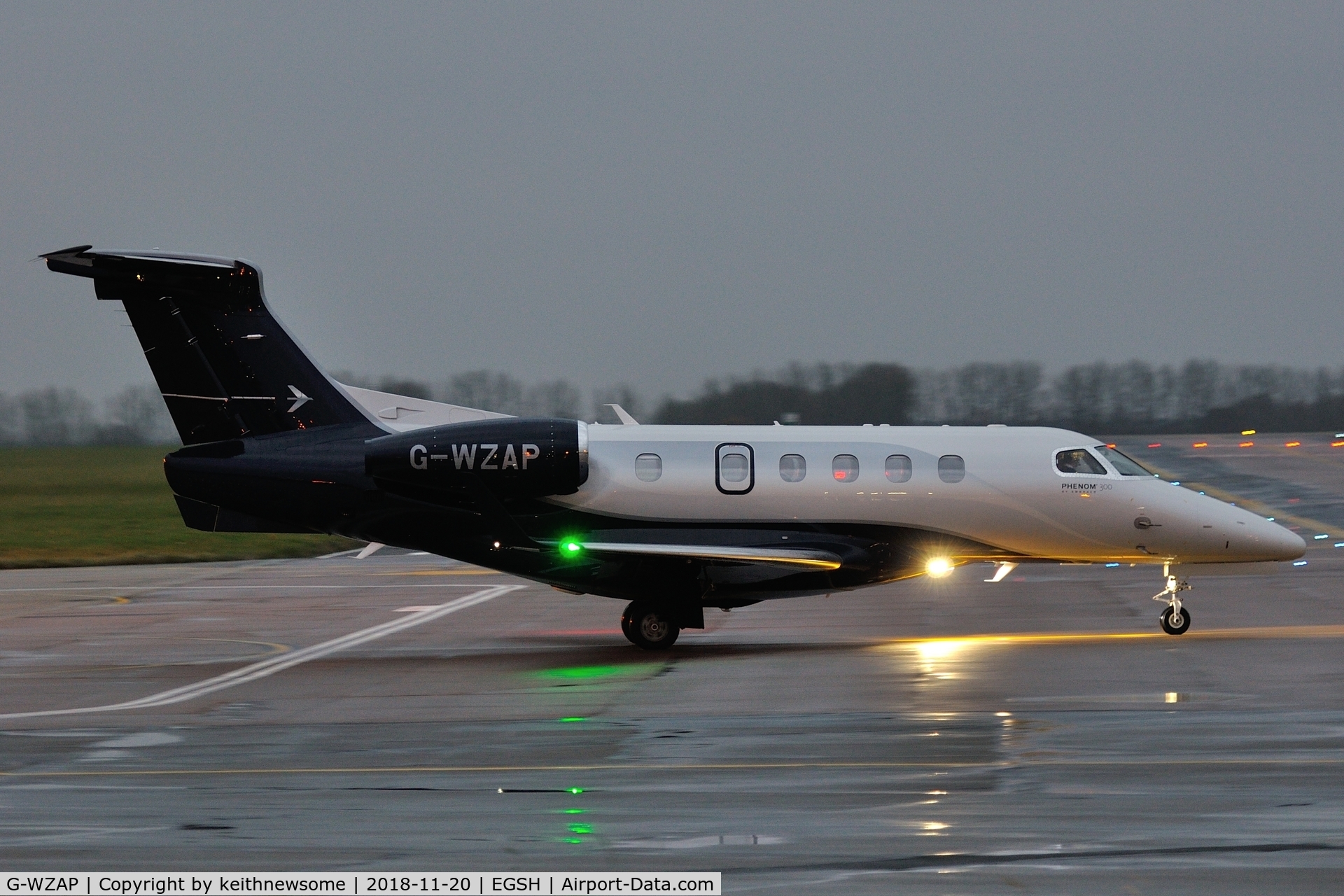 G-WZAP, 2017 Embraer EMB-505 Phenom 300 C/N 50500438, Leaving for Stansted.