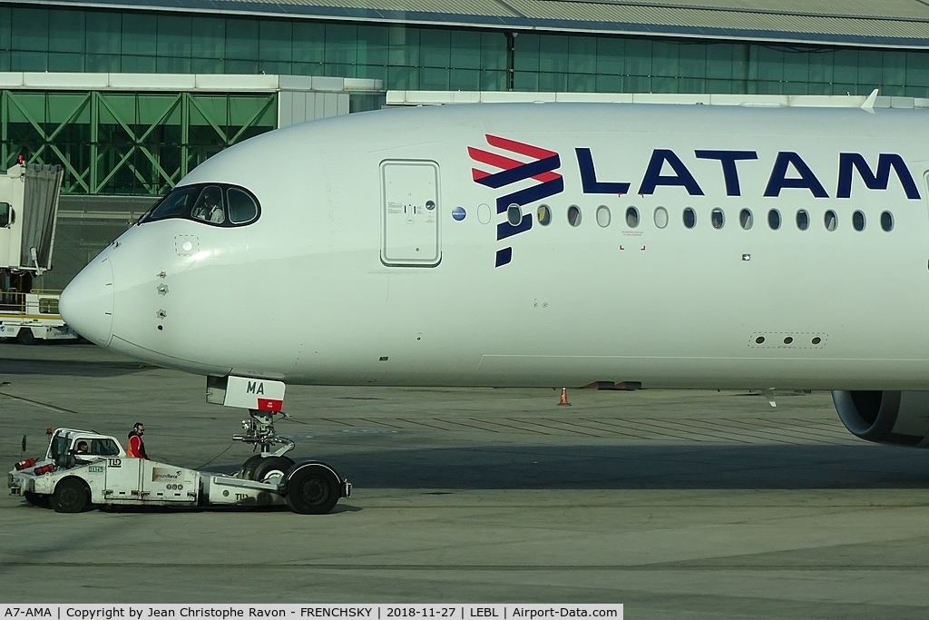 A7-AMA, 2016 Airbus A350-941 C/N 079, QR146 pushback to Doha