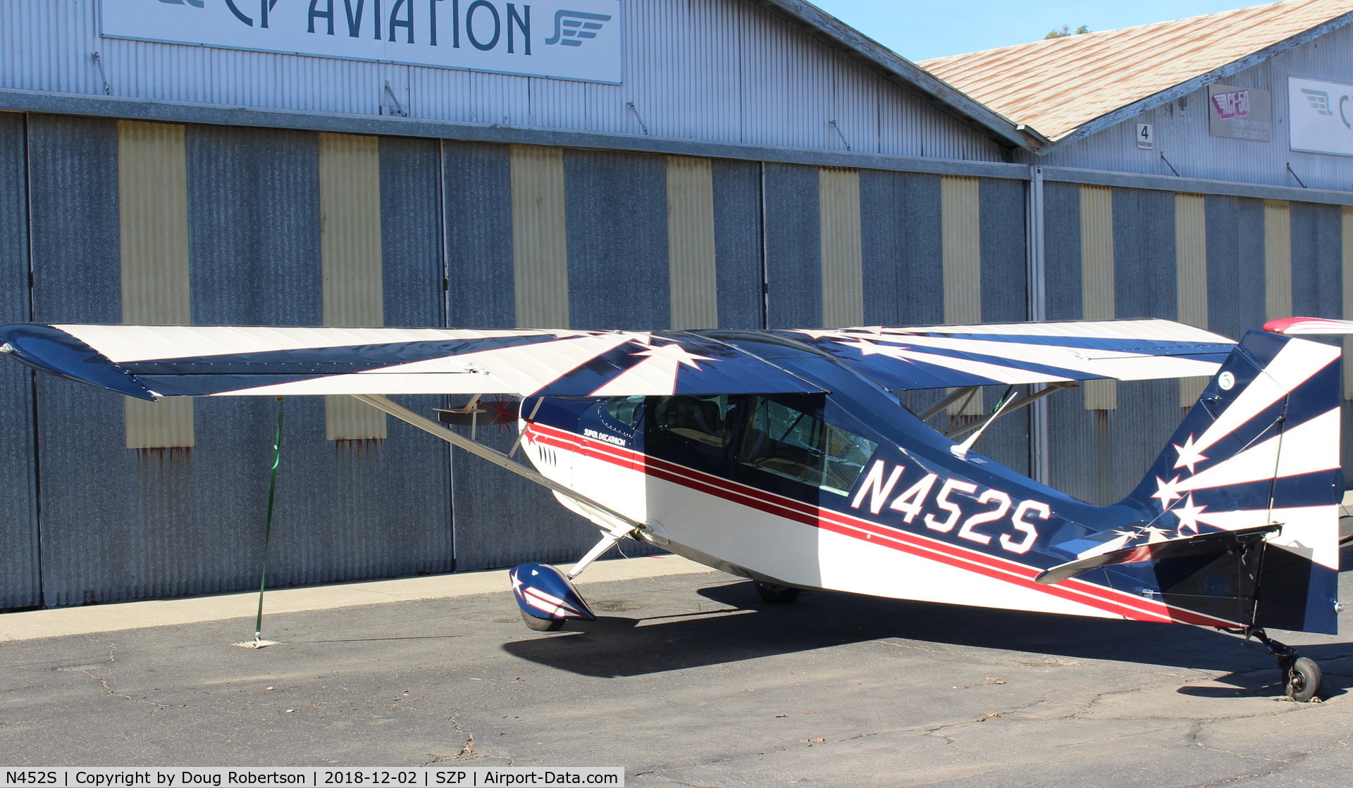 N452S, 1992 American Champion 8KCAB Super Decathlon C/N 689-92, 1992 American Champion 8KCAB SUPER DECATHLON, Lycoming AEIO-360 180 Hp, full inverted systems aerobatic. At CP Aviation.