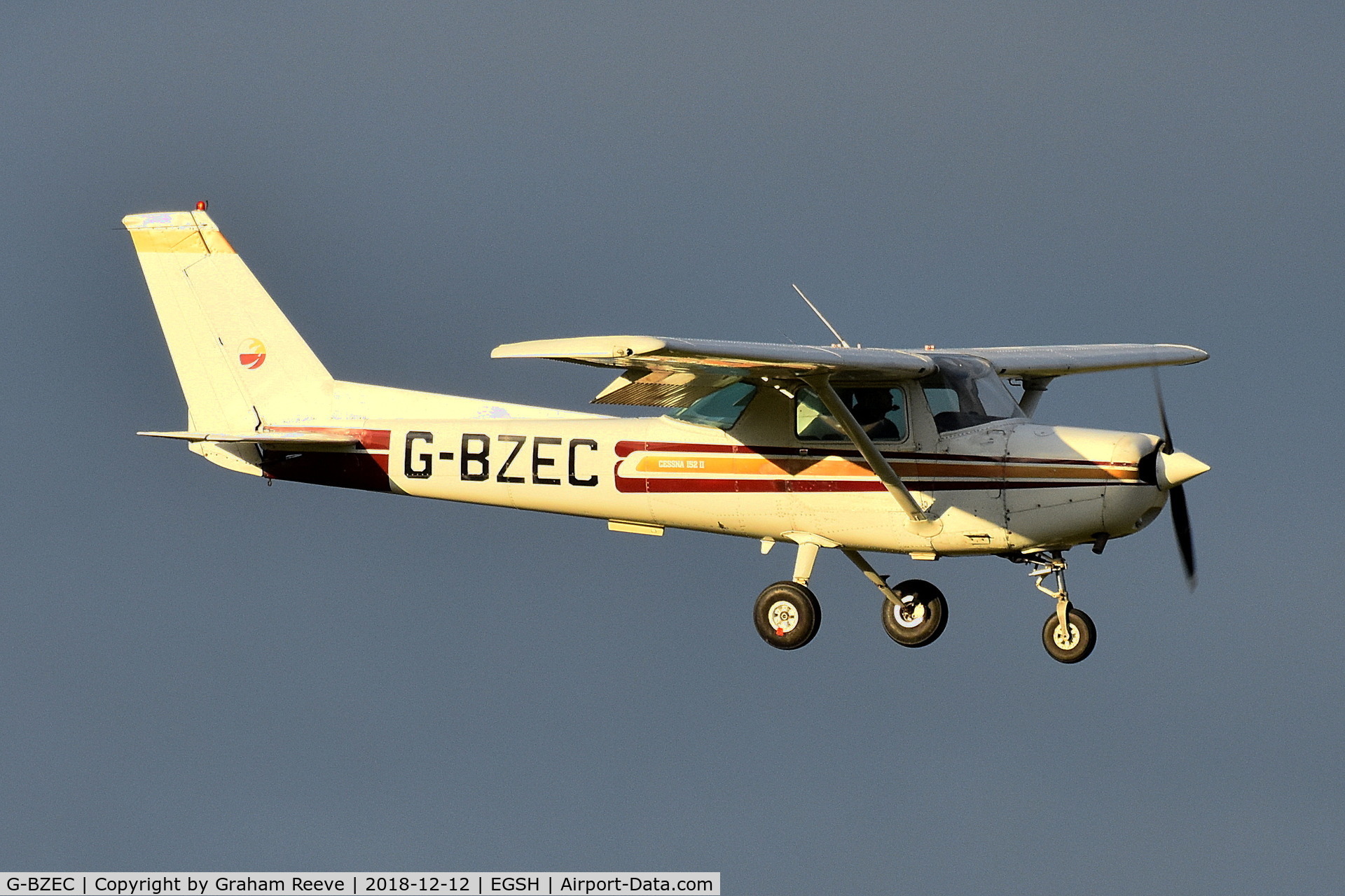 G-BZEC, 1980 Cessna 152 II C/N 15284475, Landing at Norwich.