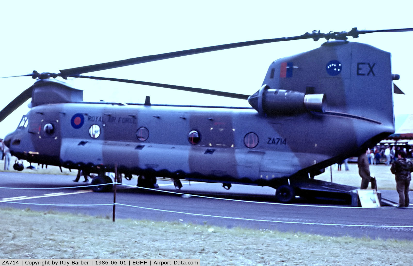 ZA714, Boeing Vertol Chinook HC.2 C/N M/A026/B-845/M7005, ZA714   Boeing Vertol CH-47C Chinook HC.1 [B845/M7005] (Royal Air Force) Bournemouth (Hurn)~G @ 01/06/1986