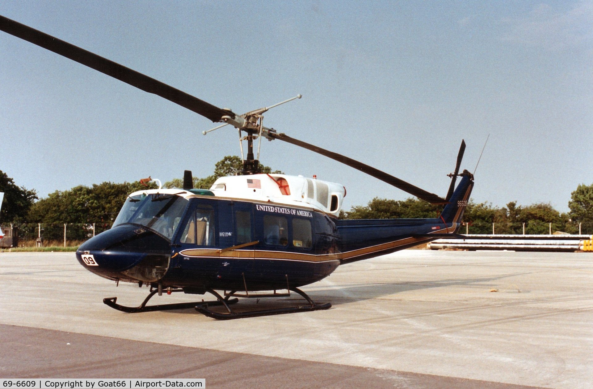 69-6609, 1969 Bell UH-1N Iroquois C/N 31015, RAF Fairford for IAT July 1989, one of several visits to this event