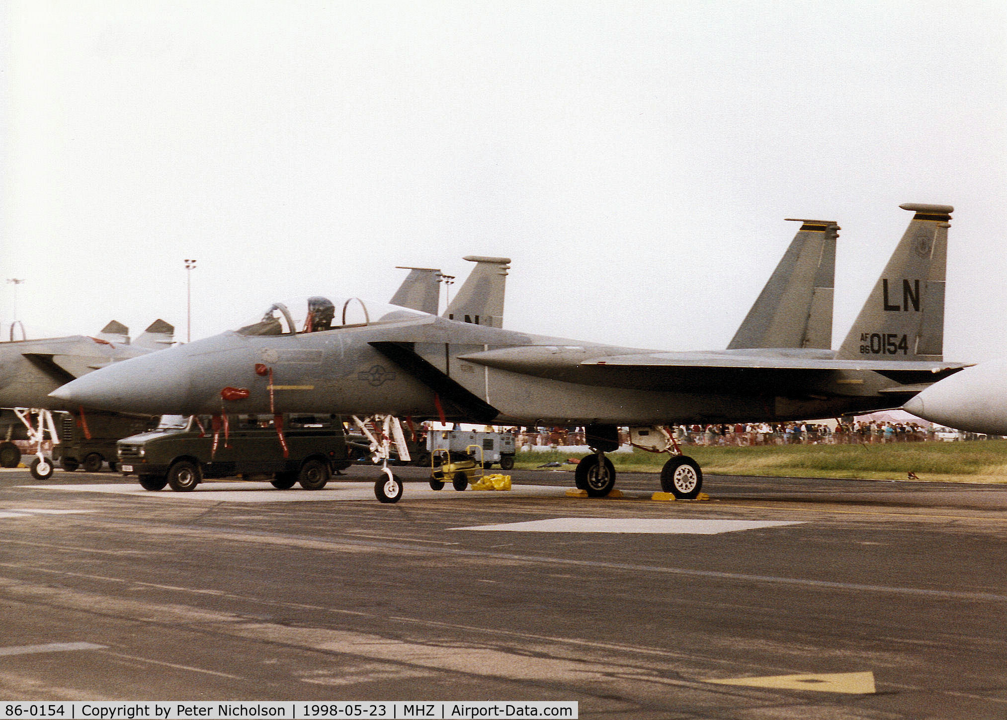 86-0154, 1986 McDonnell Douglas F-15C Eagle C/N 1001/C382, F-15C Eagle of 493rd Fighter Squadron/48th Fighter Wing at RAF Lakenheath on static display at the 1998 RAF Mildenhall Air Fete.