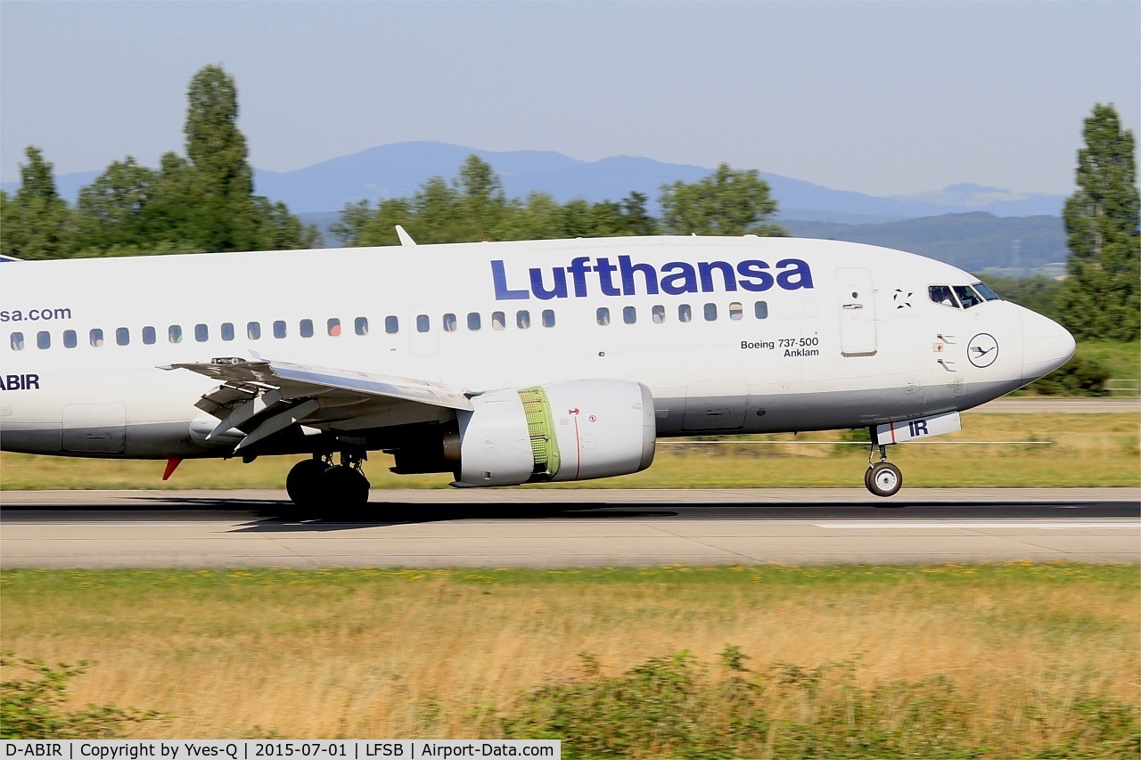 D-ABIR, 1991 Boeing 737-530 C/N 24941, Boeing 737-530, Reverse thrust landing rwy 15, Bâle-Mulhouse-Fribourg airport (LFSB-BSL)