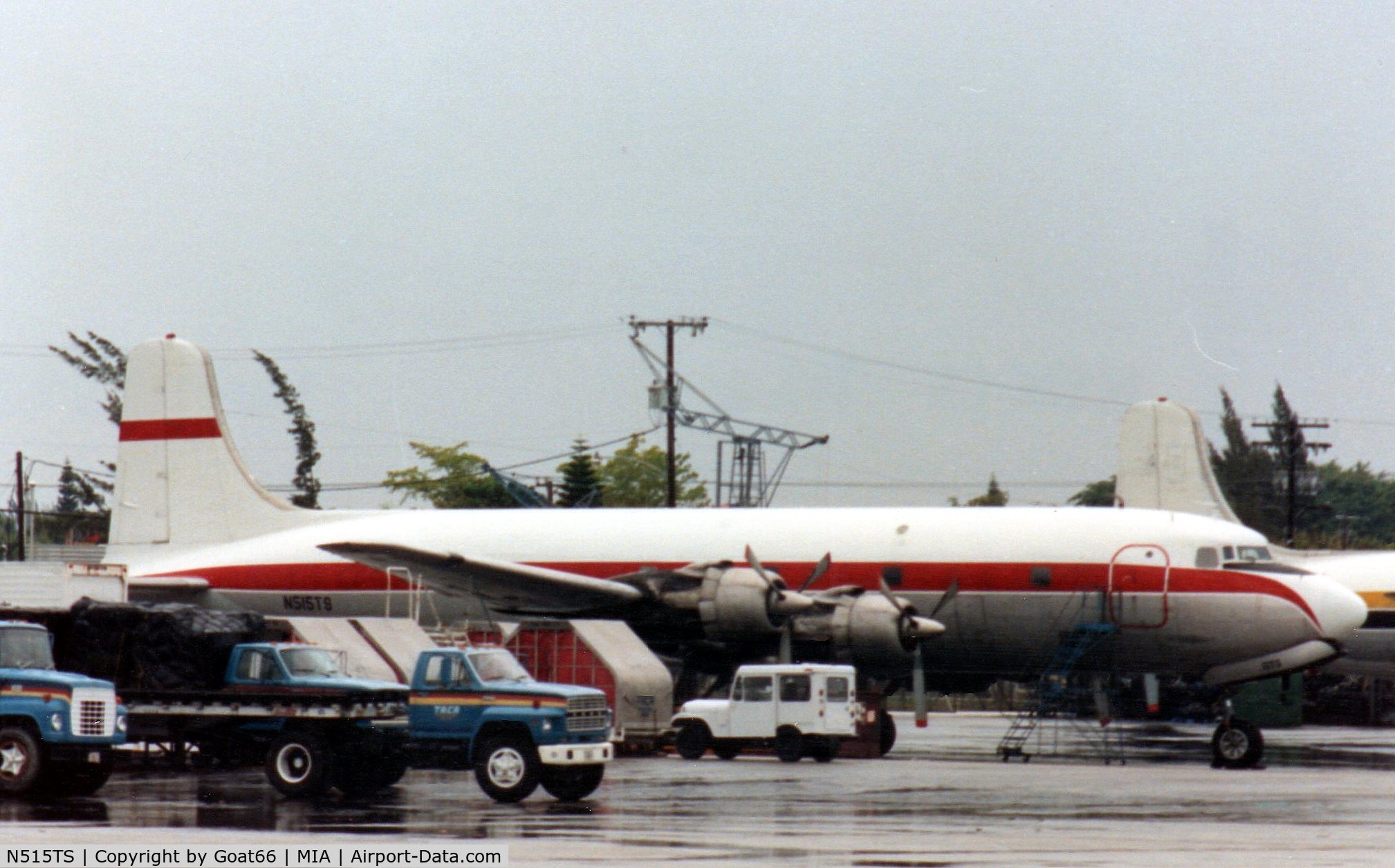 N515TS, Douglas DC-6B C/N 45201, On a rainy March 1990 day in Miami