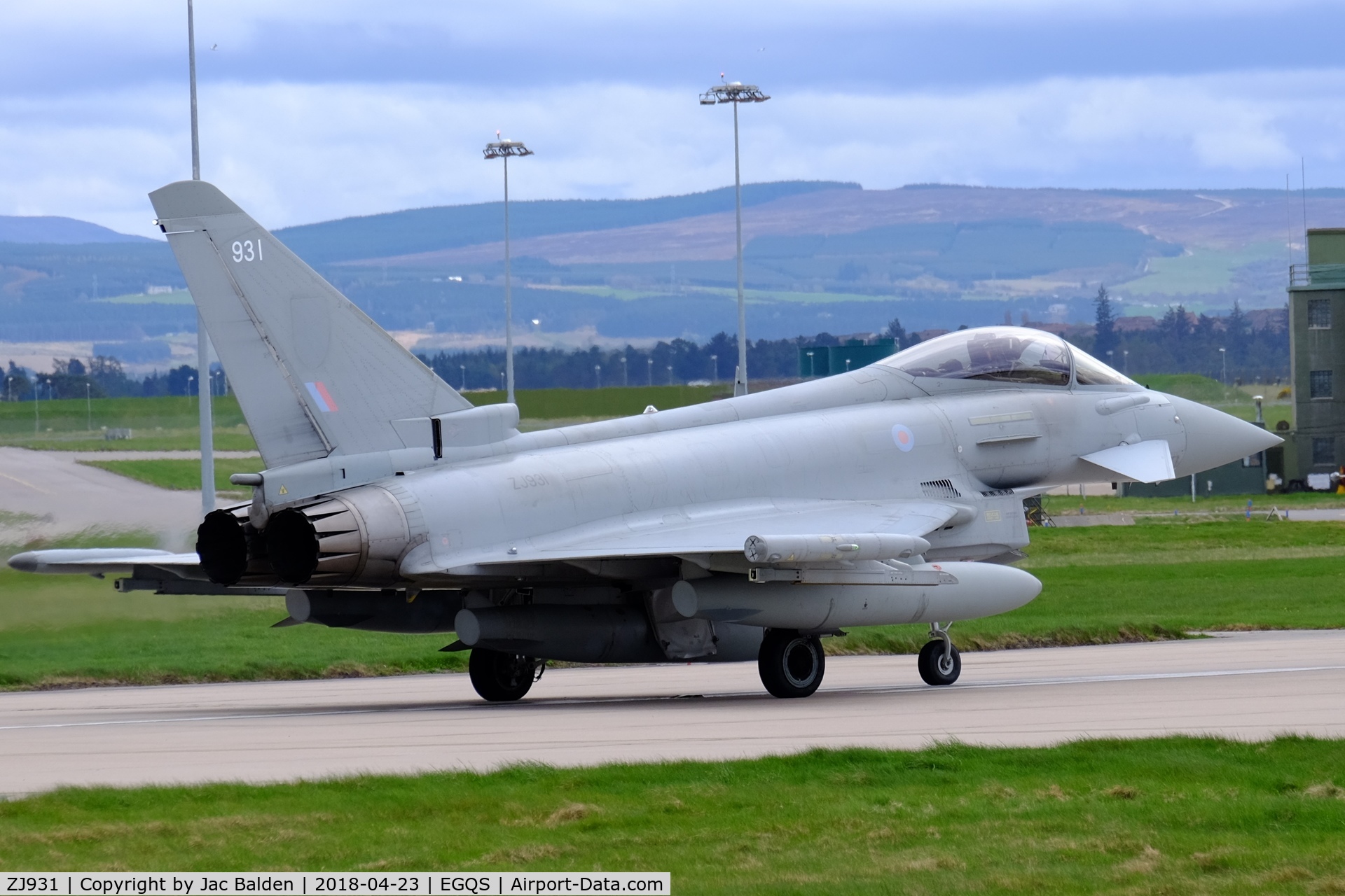 ZJ931, 2007 Eurofighter EF-2000 Typhoon FGR4 C/N 0103/BS022, ZJ931 leaving Lossiemouth for Romania as part of II(AC) Sqn for the Baltic air policing role