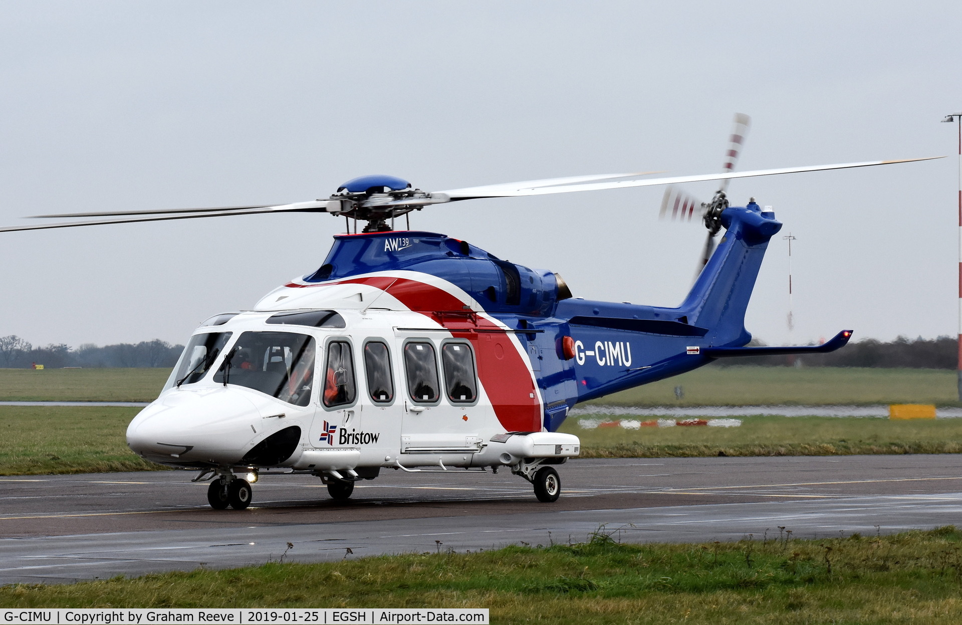 G-CIMU, 2015 AgustaWestland AW-139 C/N 31583, Departing from Norwich.
