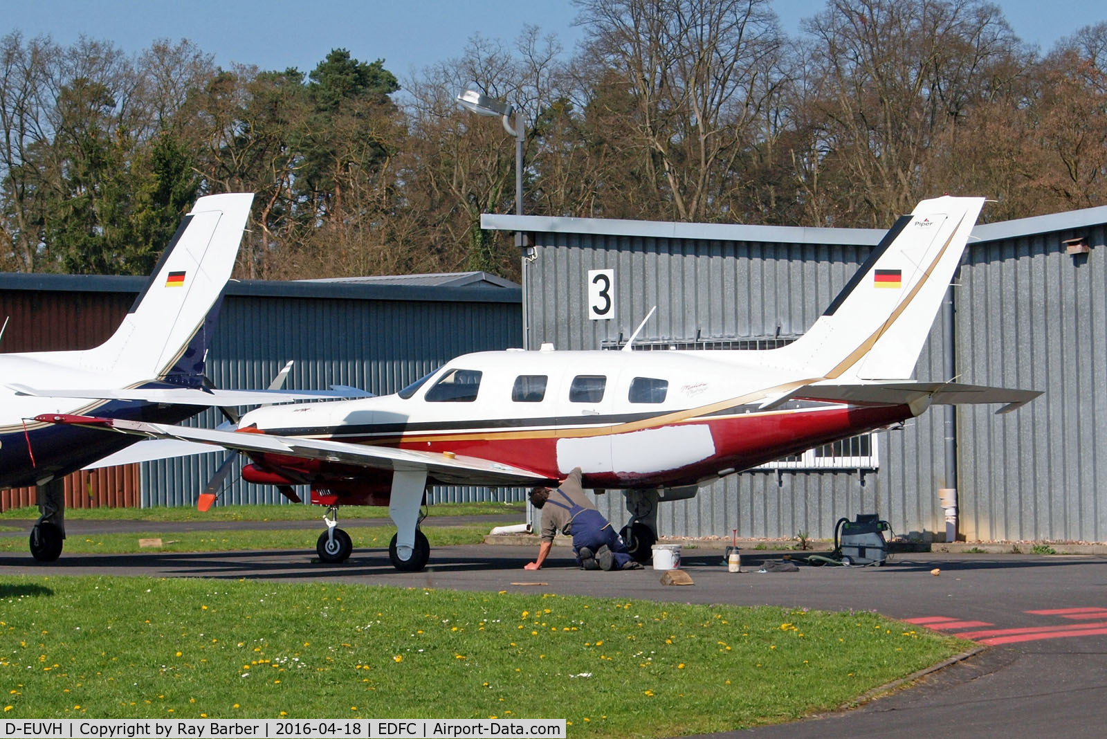 D-EUVH, Piper PA-46-350P JetPROP DLX Malibu Mirage C/N 4636345, D-EUVH   Piper PA-46-350P Malibu Mirage JetPROP DLX [4636345] Aschaffenburg-Grossostheim~D 18/04/2016 Seen here being prepared for the German register unmarked.