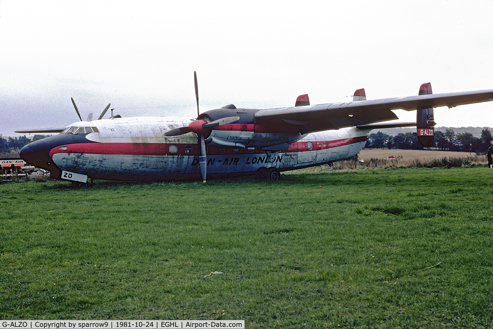 G-ALZO, 1950 Airspeed AS57 Ambassador 2 C/N 5226, In a sad state at Lasham. Scanned from a slide.