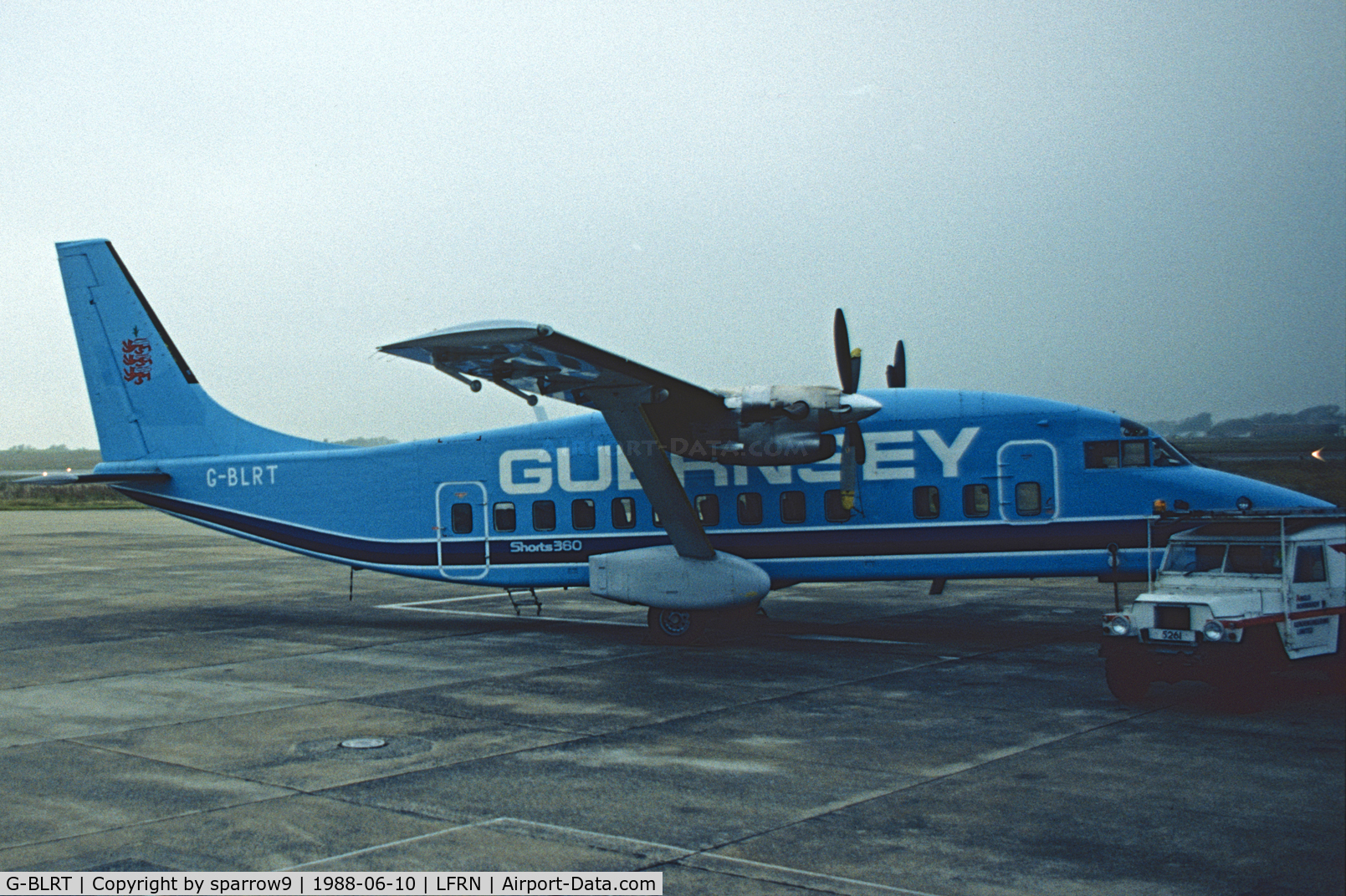 G-BLRT, 1984 Short 360-100 C/N SH.3661, Under a low overcast at Rennnes-Saint-Jacques. Scanned from a slide.