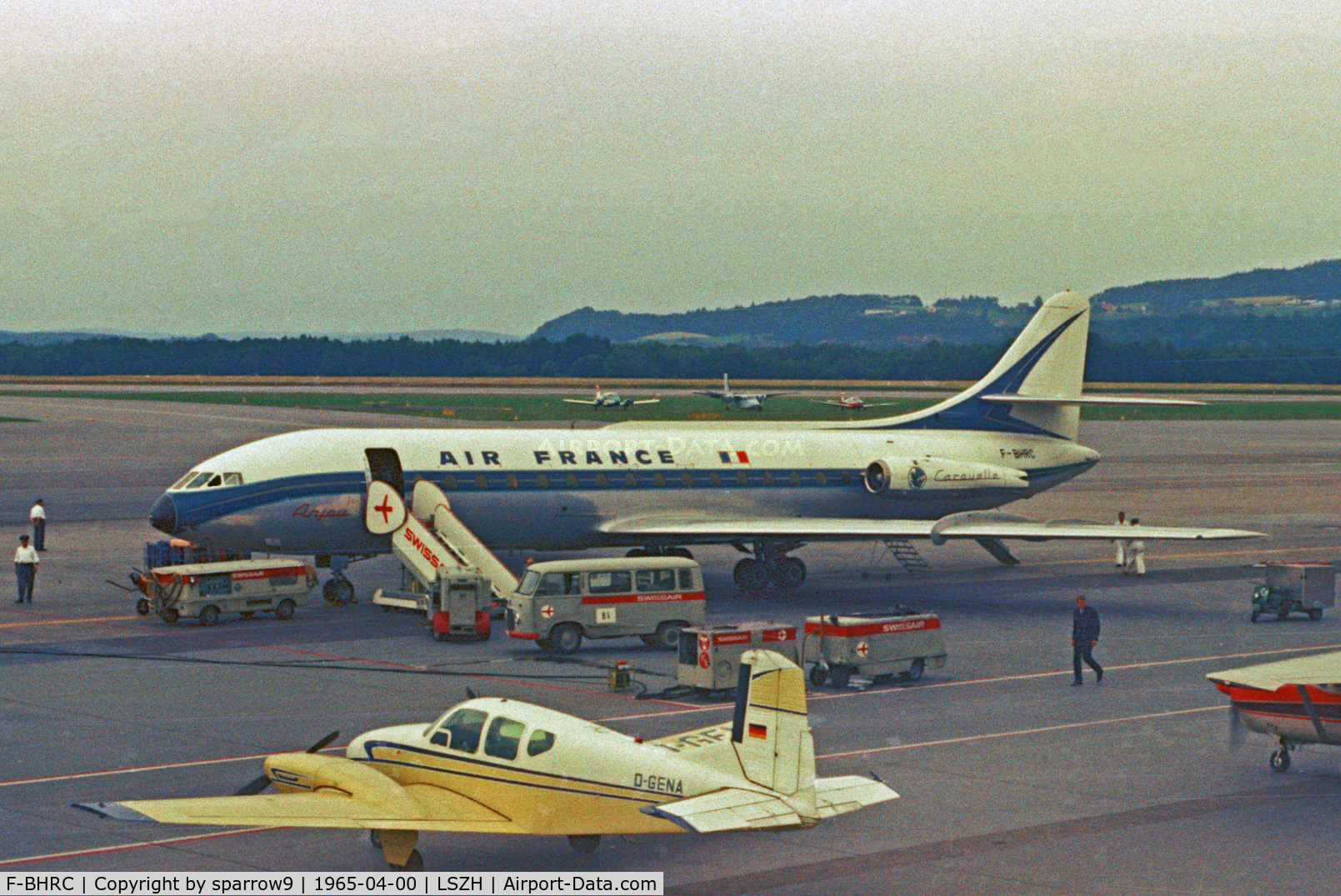 F-BHRC, 1959 Sud Aviation SE-210 Caravelle III C/N 5, At Zurich-Kloten airport on a cloudy day. Scanned from a color-negative.