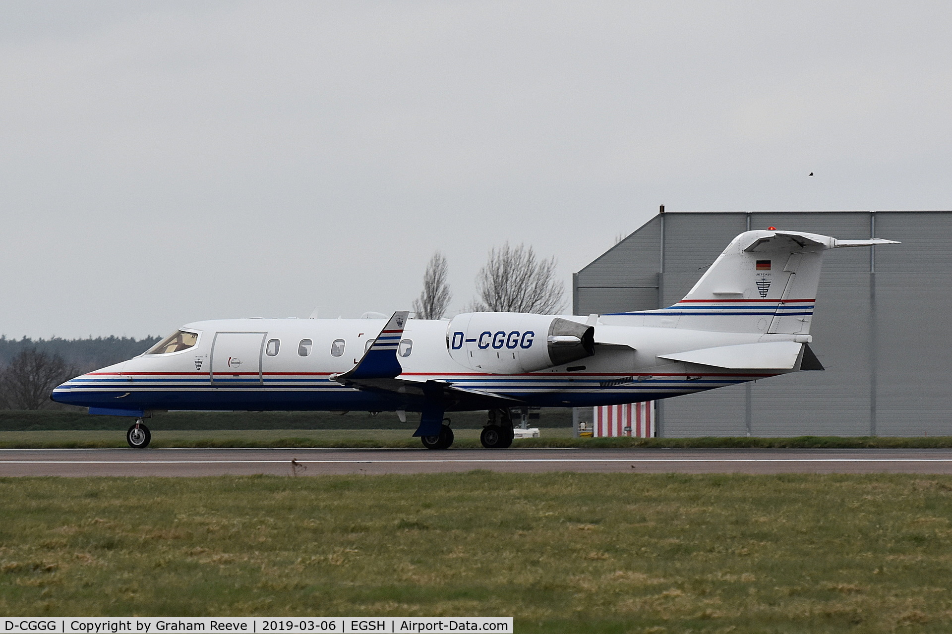 D-CGGG, 2001 Learjet 31A C/N 31A-227, Departing from Norwich.