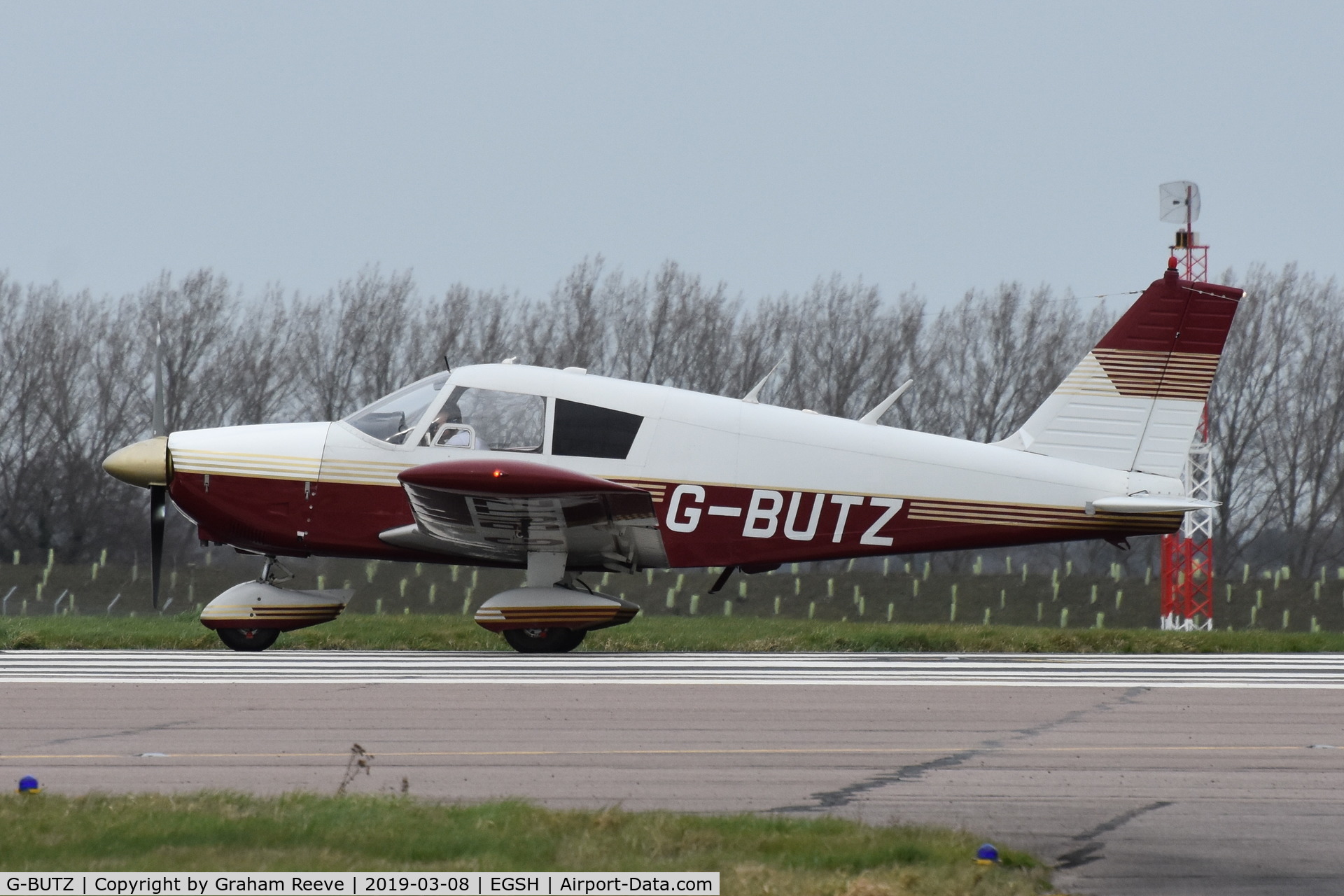 G-BUTZ, 1967 Piper PA-28-180 Cherokee C C/N 28-3107, Departing from Norwich.