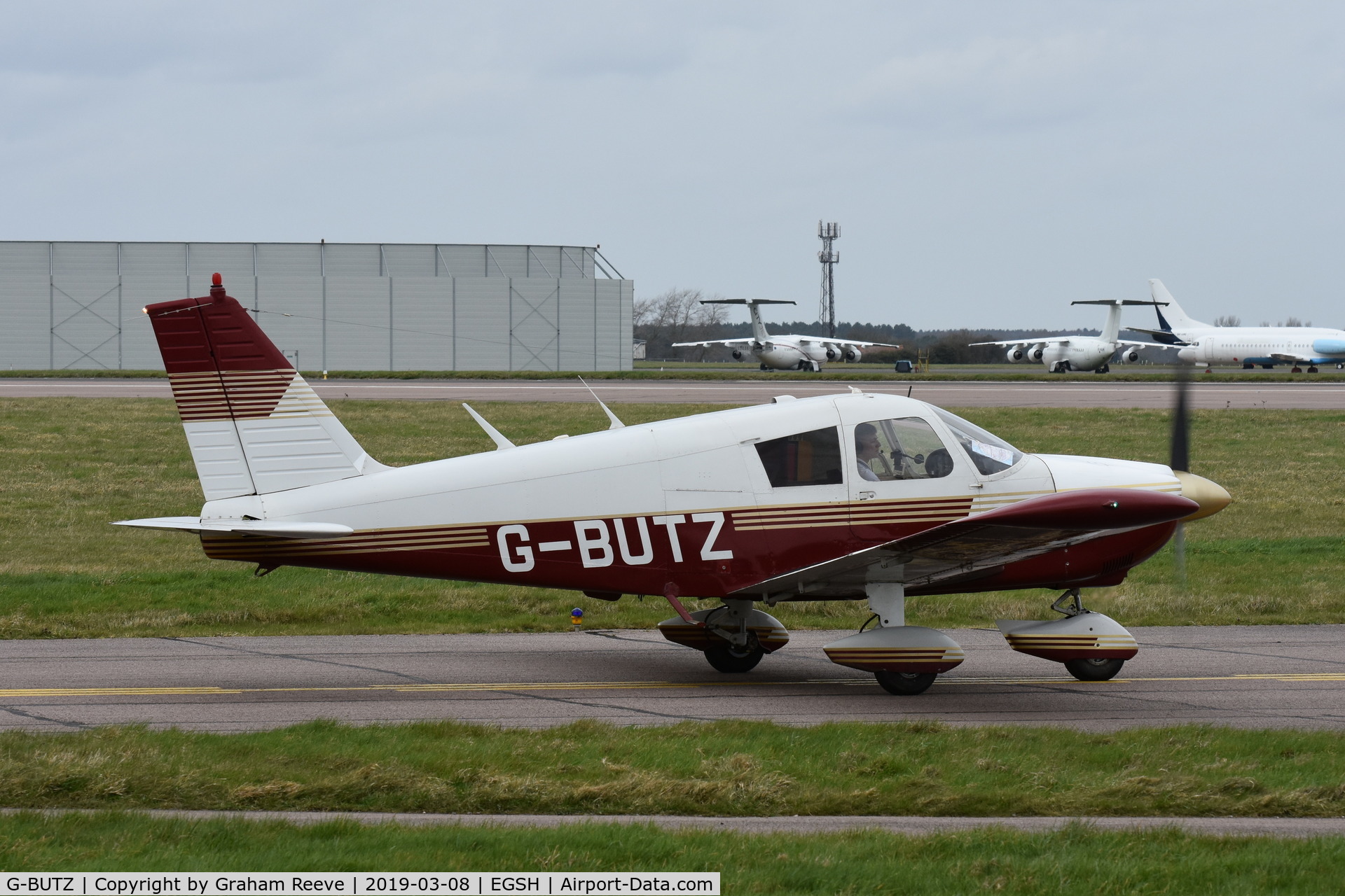 G-BUTZ, 1967 Piper PA-28-180 Cherokee C C/N 28-3107, Departing from Norwich.