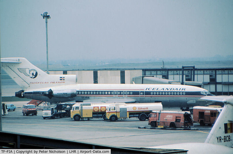TF-FIA, 1968 Boeing 727-185C C/N 19826, Boeing 727-185C of Icelandair seen at the terminal at Heathrow in May 1973