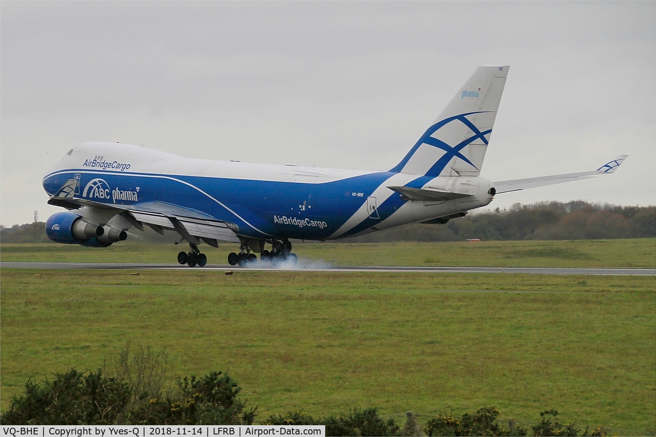 VQ-BHE, 2008 Boeing 747-4KZF (SCD) C/N 36784, Boeing 747-4KZF, Landing rwy 25L, Brest-Bretagne Airport (LFRB-BES)