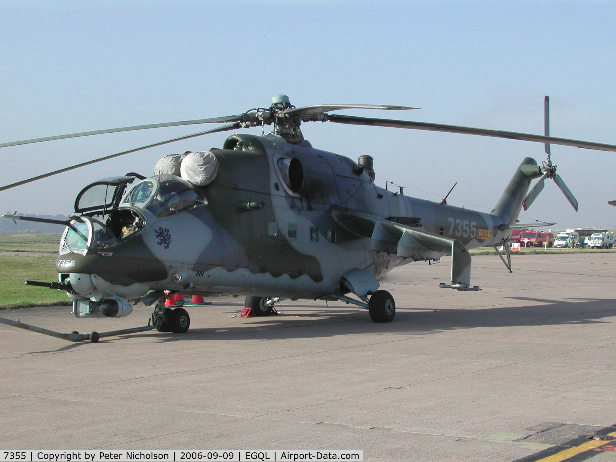 7355, Mil Mi-24V Hind E C/N 087355, Czech Air Force Mi-24V Hind, Callsign CEF 410B, of 231 Vrlt on display at he 2006 RAF Leuchars Airshow.