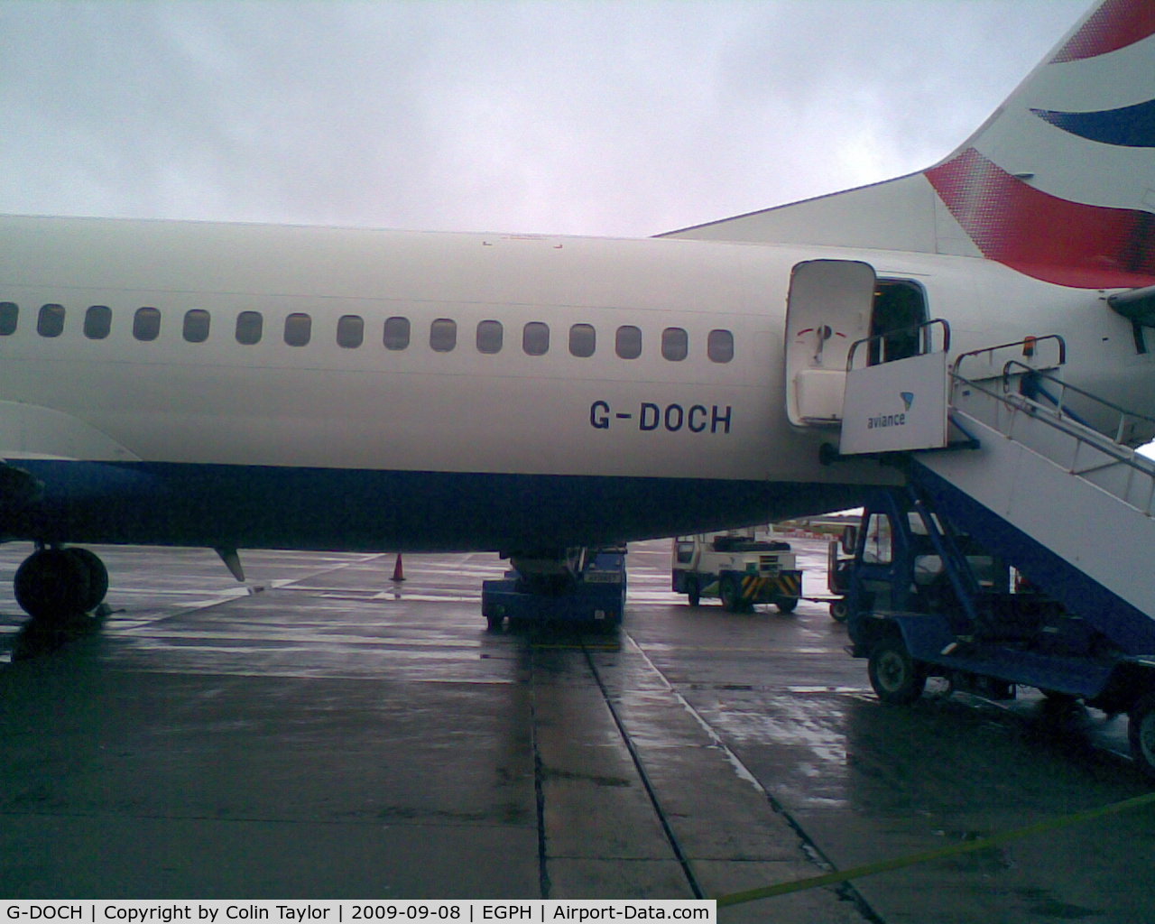 G-DOCH, 1991 Boeing 737-436 C/N 25428, Rear Fuselage as seen just after deplaning at Edinburgh Airport UK after a domestic flight from London Gatwick