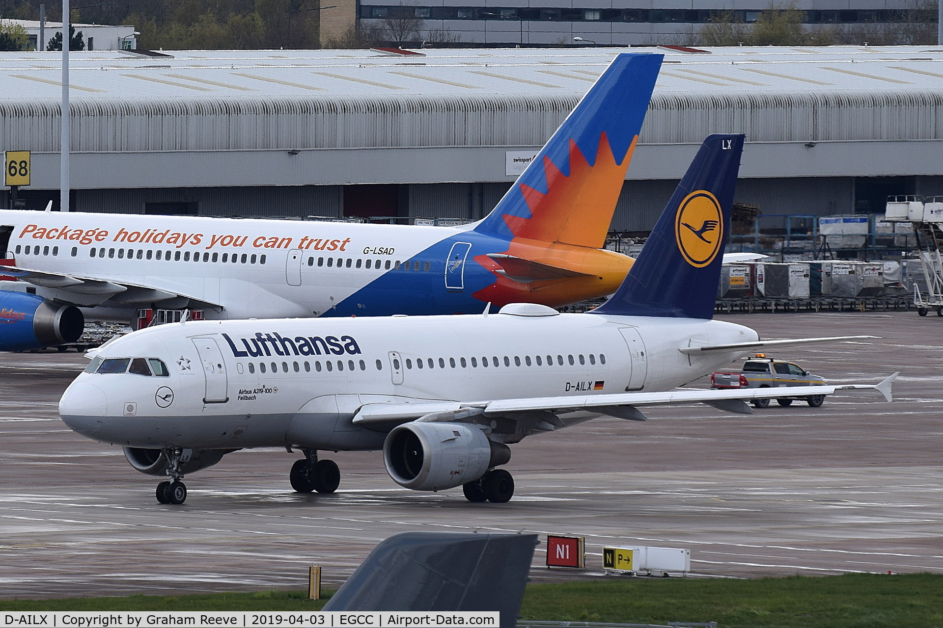 D-AILX, 1998 Airbus A319-114 C/N 860, Departing from Manchester.