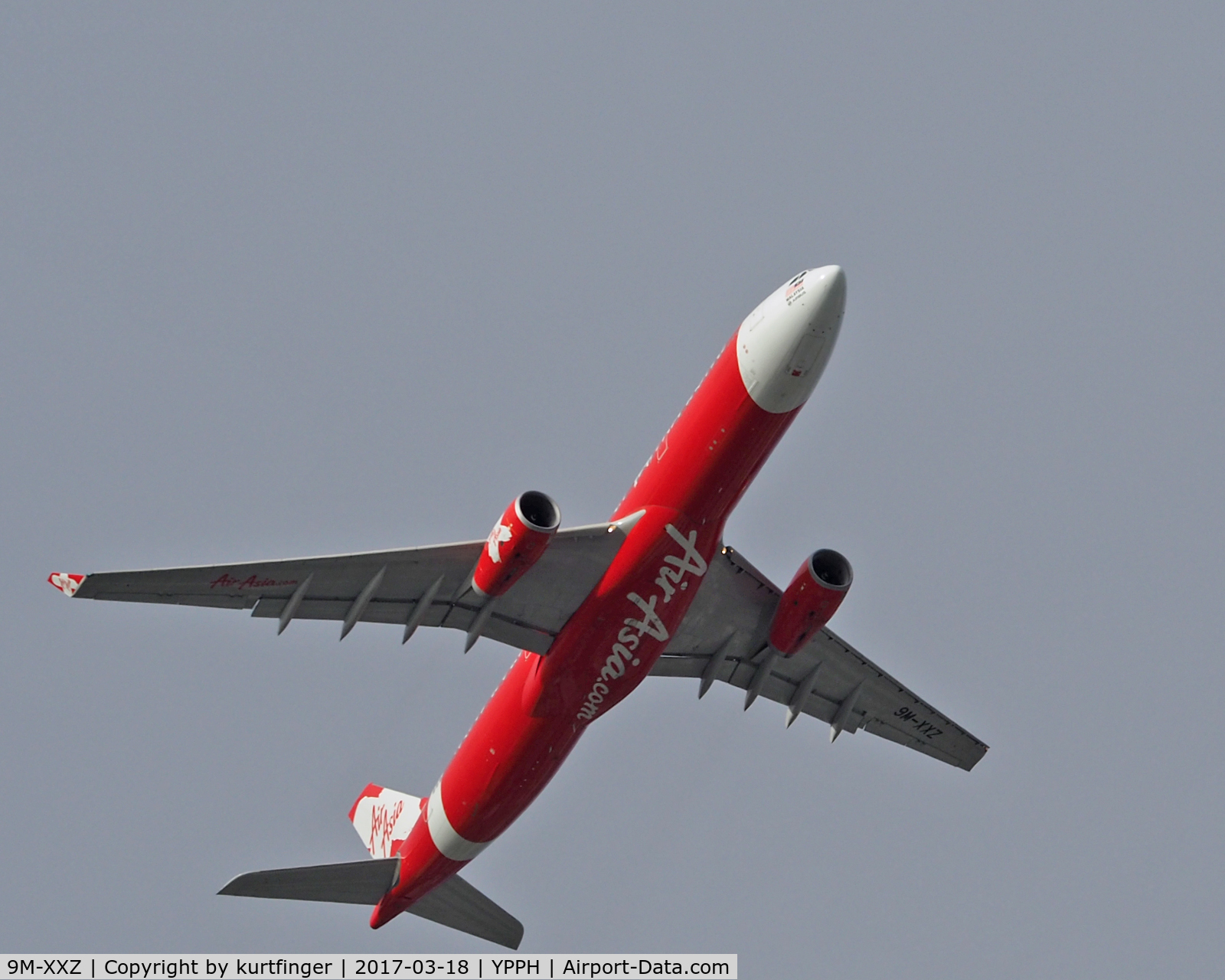 9M-XXZ, 2015 Airbus A330-343 C/N 1612, Airbus 330-343. Air AsiaX 9M-XXZ departed runway 21, Perth International Airport. 180317