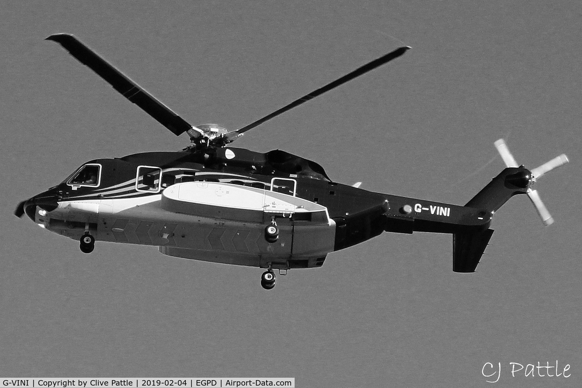 G-VINI, 2013 Sikorsky S-92A C/N 920220, Monochrome departure from Aberdeen