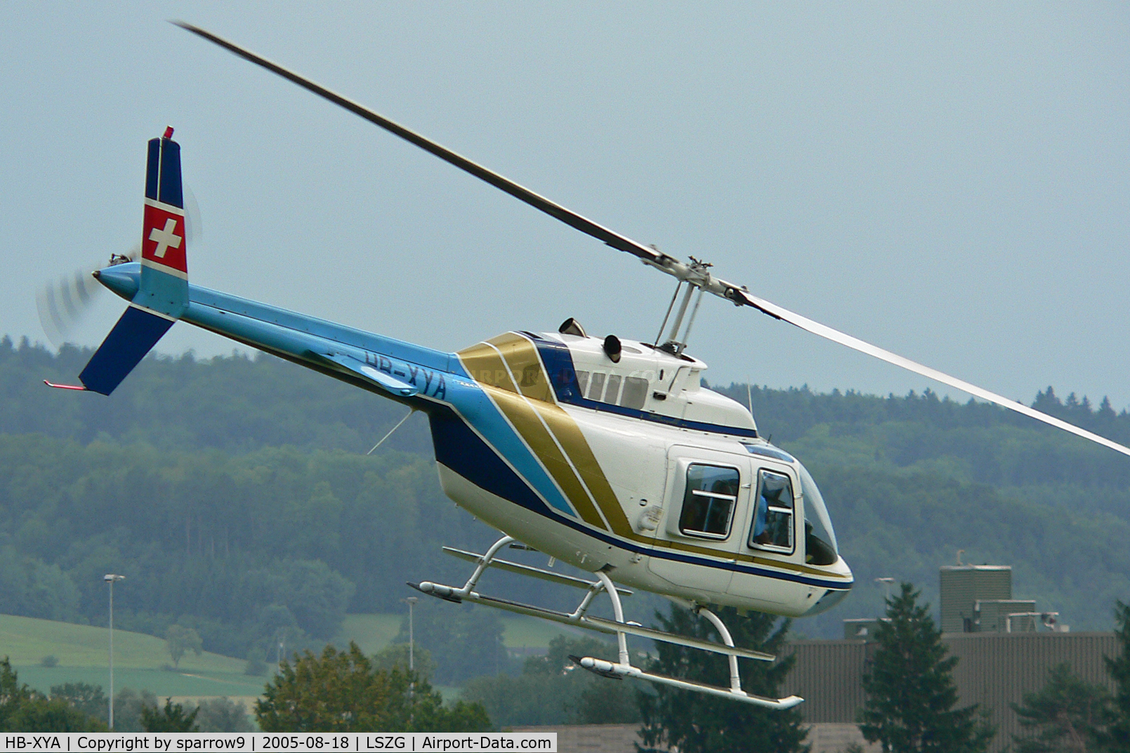 HB-XYA, 1980 Bell 206B JetRanger III C/N 3067, Departing Grenchen
