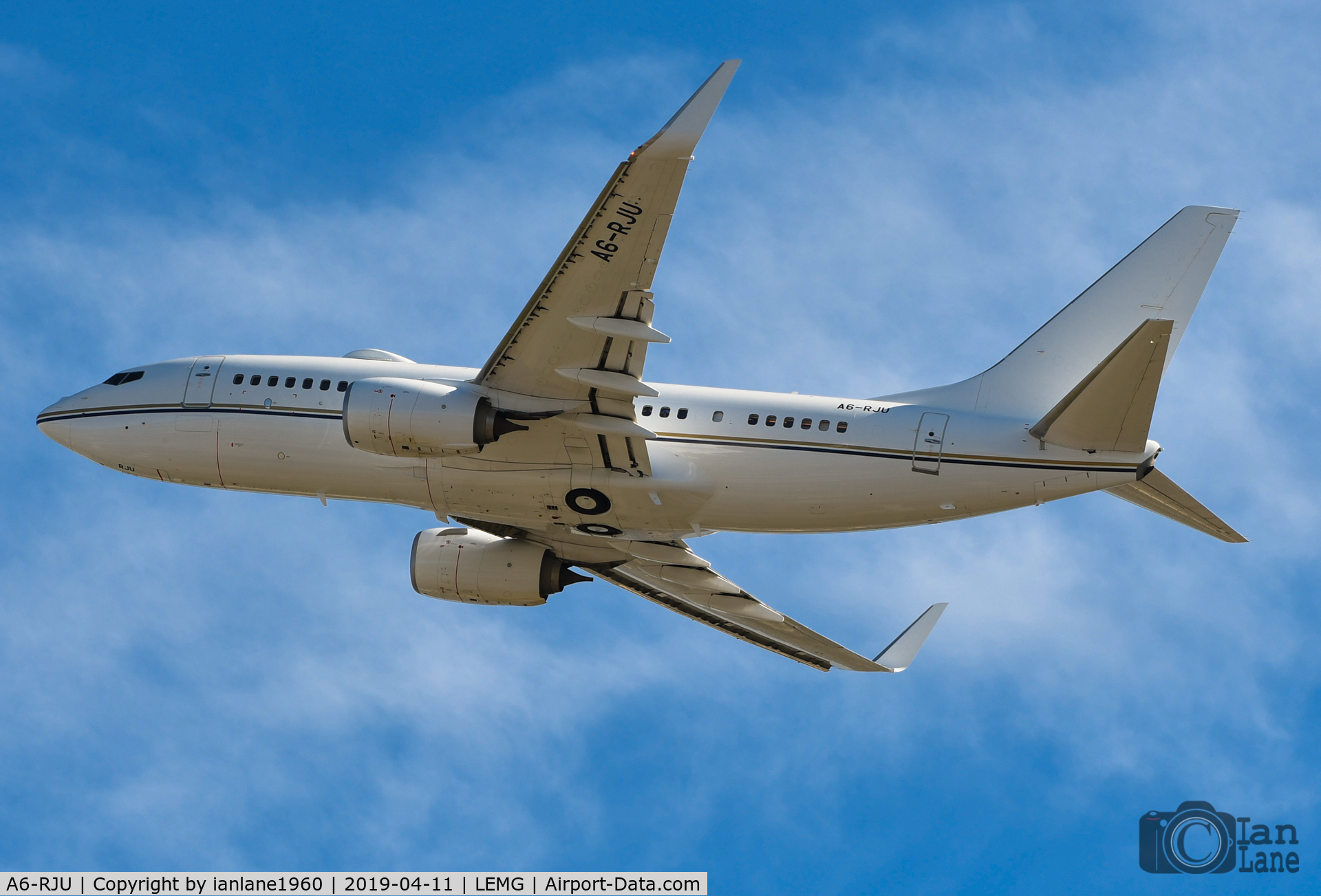 A6-RJU, 2015 Boeing 737-77W BBJ C/N 62468, Royal Air Boeing 737 departing from Malaga