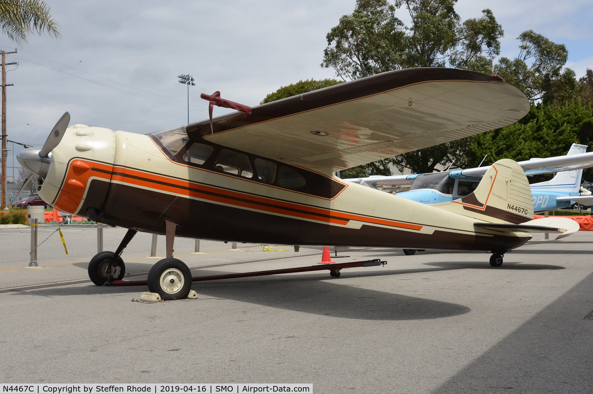 N4467C, 1953 Cessna 195 C/N 16052, preseved in front of the Museum of Flying at Santa Monica Airport