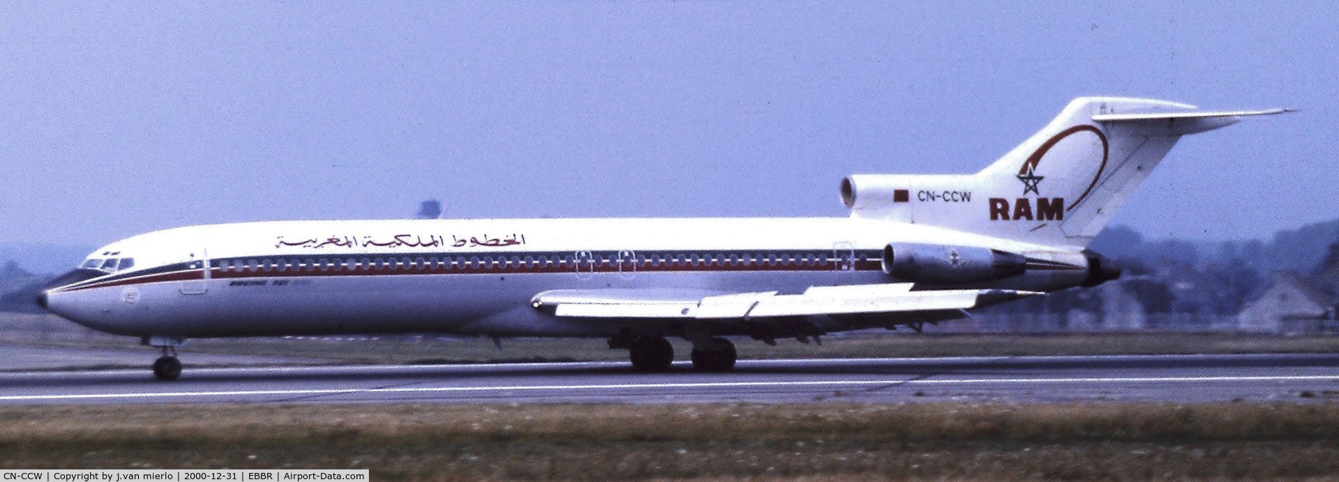 CN-CCW, 1975 Boeing 727-2B6 C/N 21068, Landing at Brussels 25L '80s