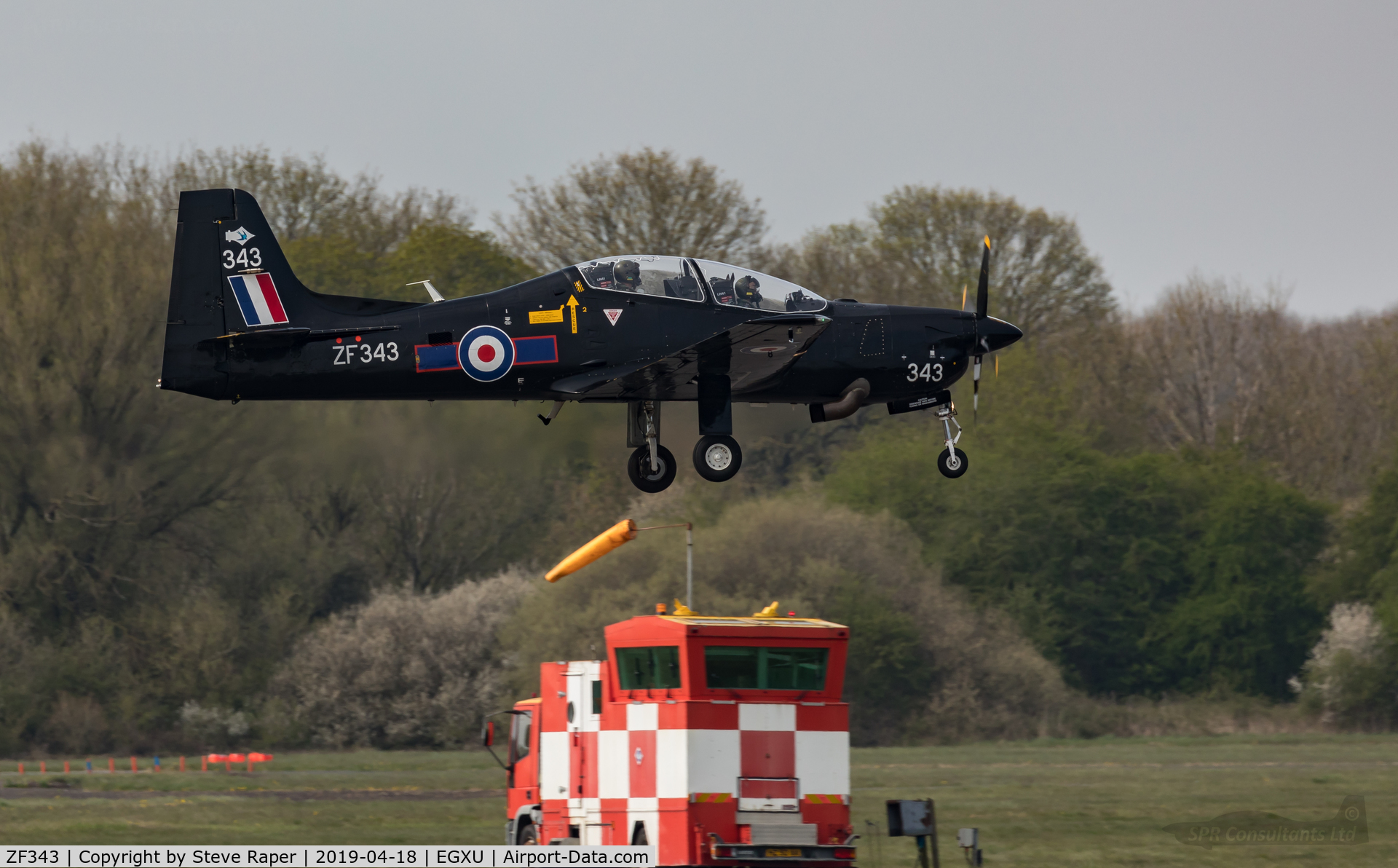 ZF343, 1991 Short S-312 Tucano T1 C/N S107/T78, Over touchdown, rwy 21 Linton on Ouse