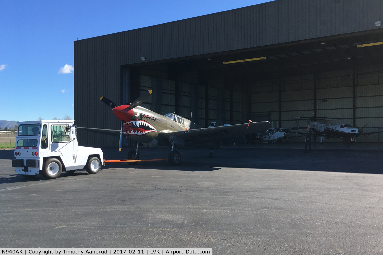 N940AK, 1941 Curtiss P-40E Warhawk C/N 15321, 1941 Curtiss P-40E Warhawk, c/n: 15321.  Getting parked in the Big Hangar