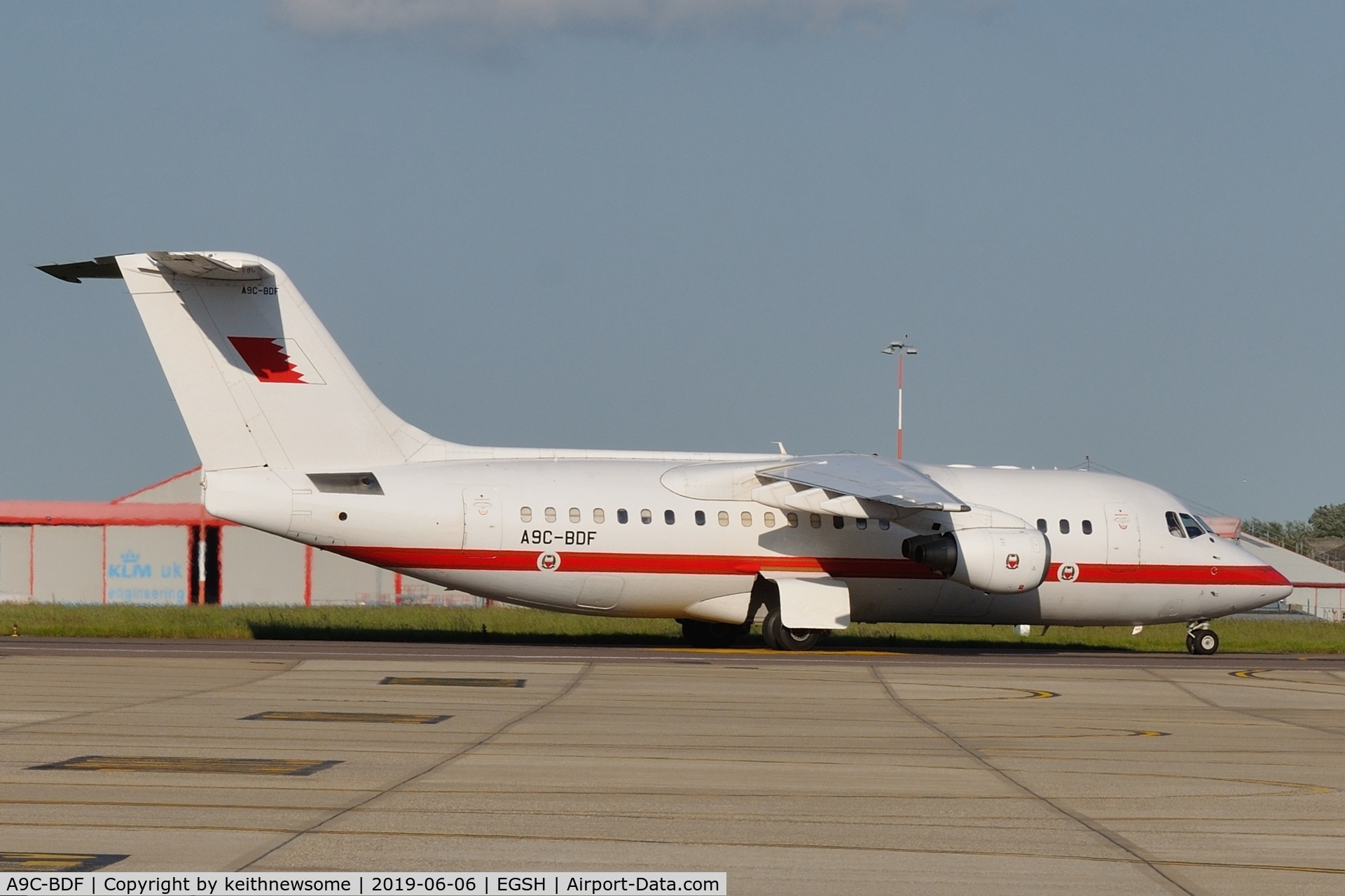 A9C-BDF, 2001 BAE Systems Avro 146-RJ85 C/N E.2390, Arriving at Norwich from Tunis.