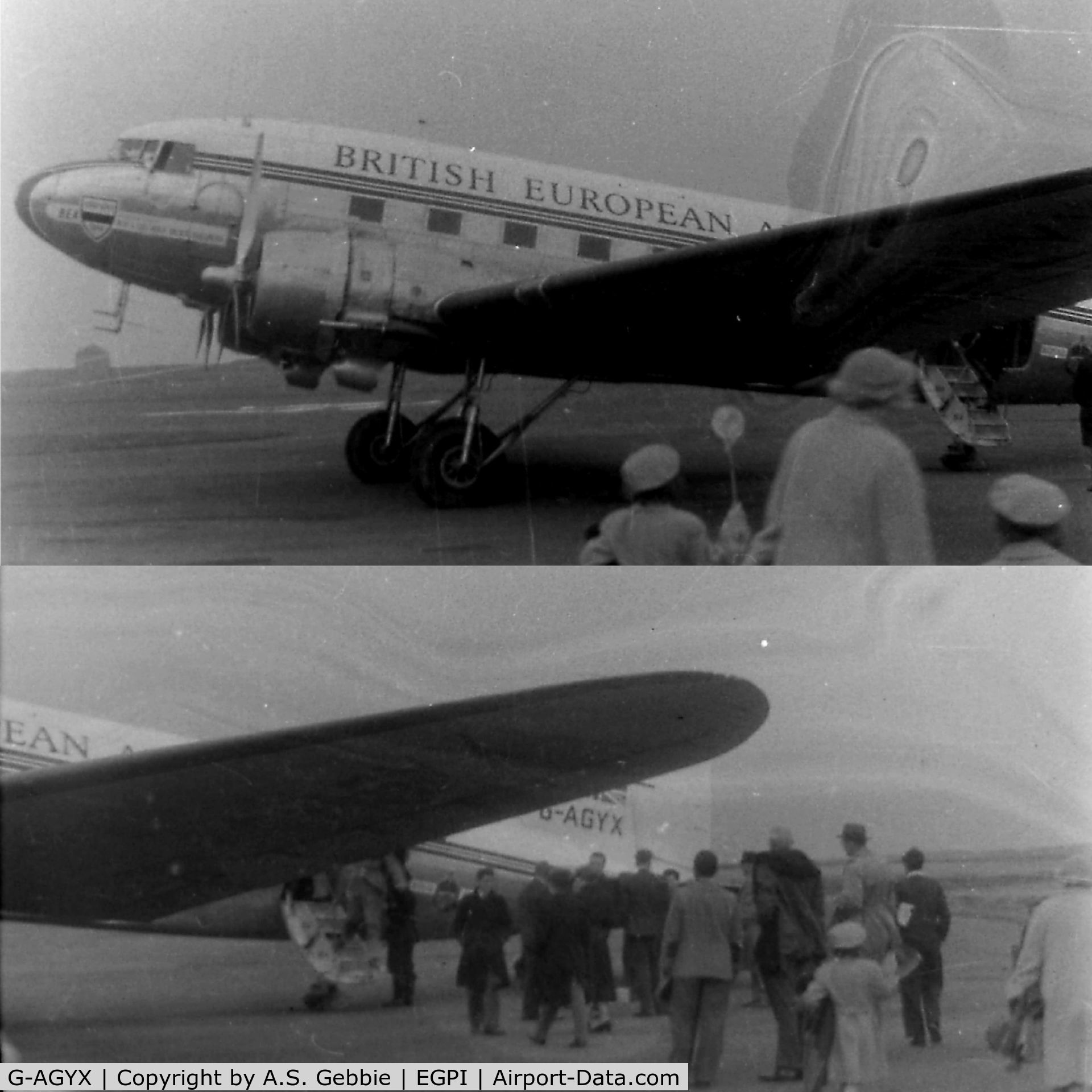 G-AGYX, 1944 Douglas C-47A-10-DK  Skytrain (DC3) C/N 12472, May be unacceptable due to damaged negative.