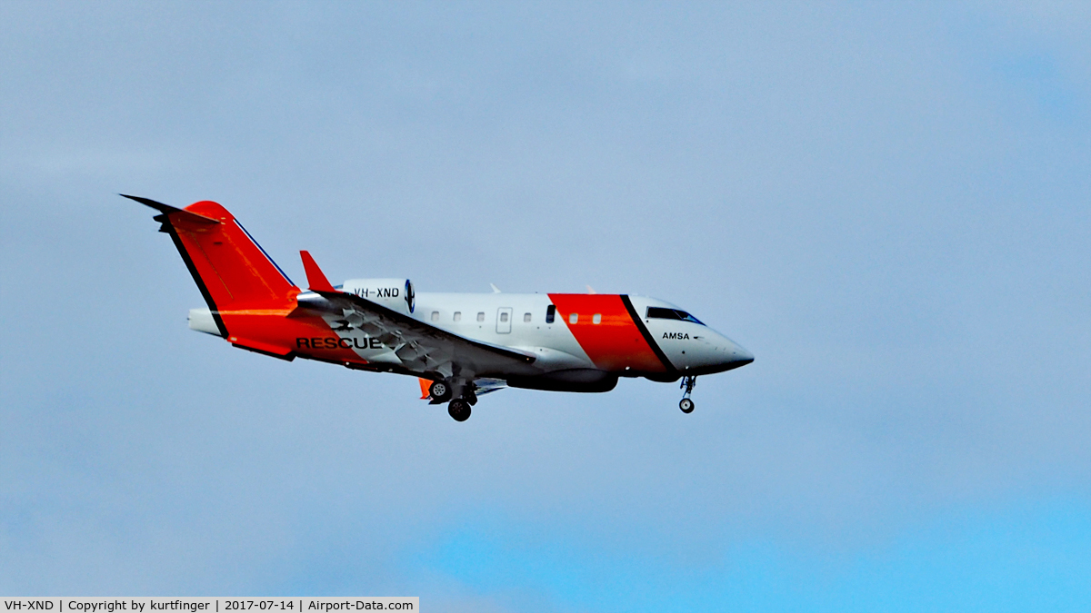 VH-XND, 2005 Bombardier Challenger 604 (CL-600-2B16) C/N 5634, Bombardier CL-600-2B16 VH-XND, final runway 21 YPPH 14/07/17.