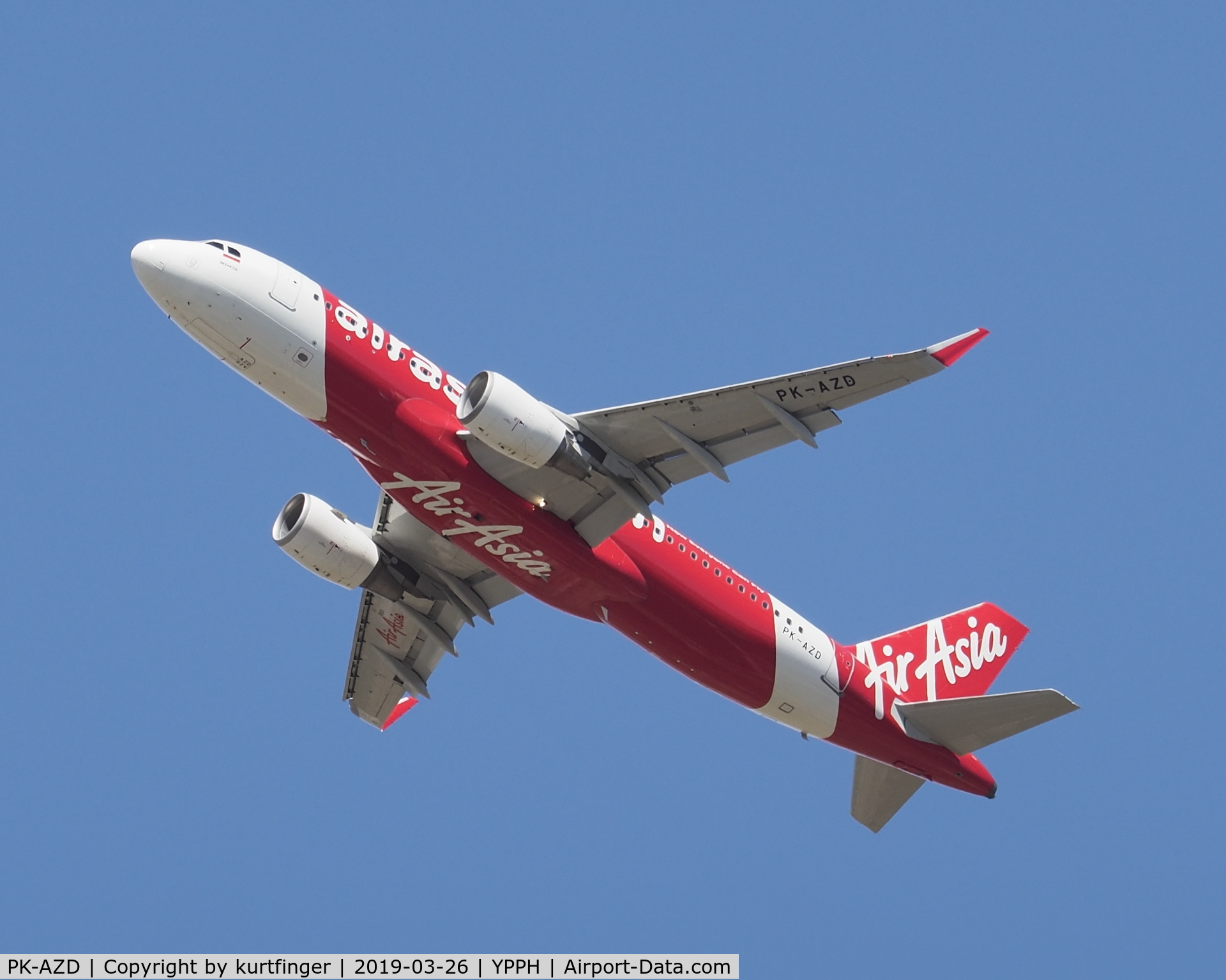 PK-AZD, 2013 Airbus A320-216 C/N 5627, Airbus A320-216. AirAsia PK-AZD, departing runway 03 YPPH 26/03/19.