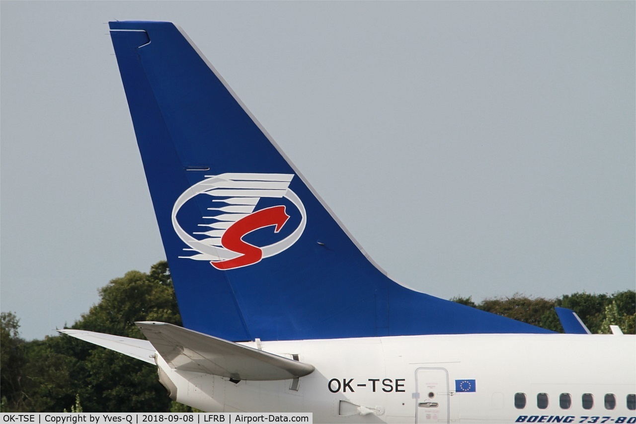 OK-TSE, 2014 Boeing 737-81D C/N 39437, Boeing 737-81D, Tail close up view, Brest-Bretagne airport (LFRB-BES)