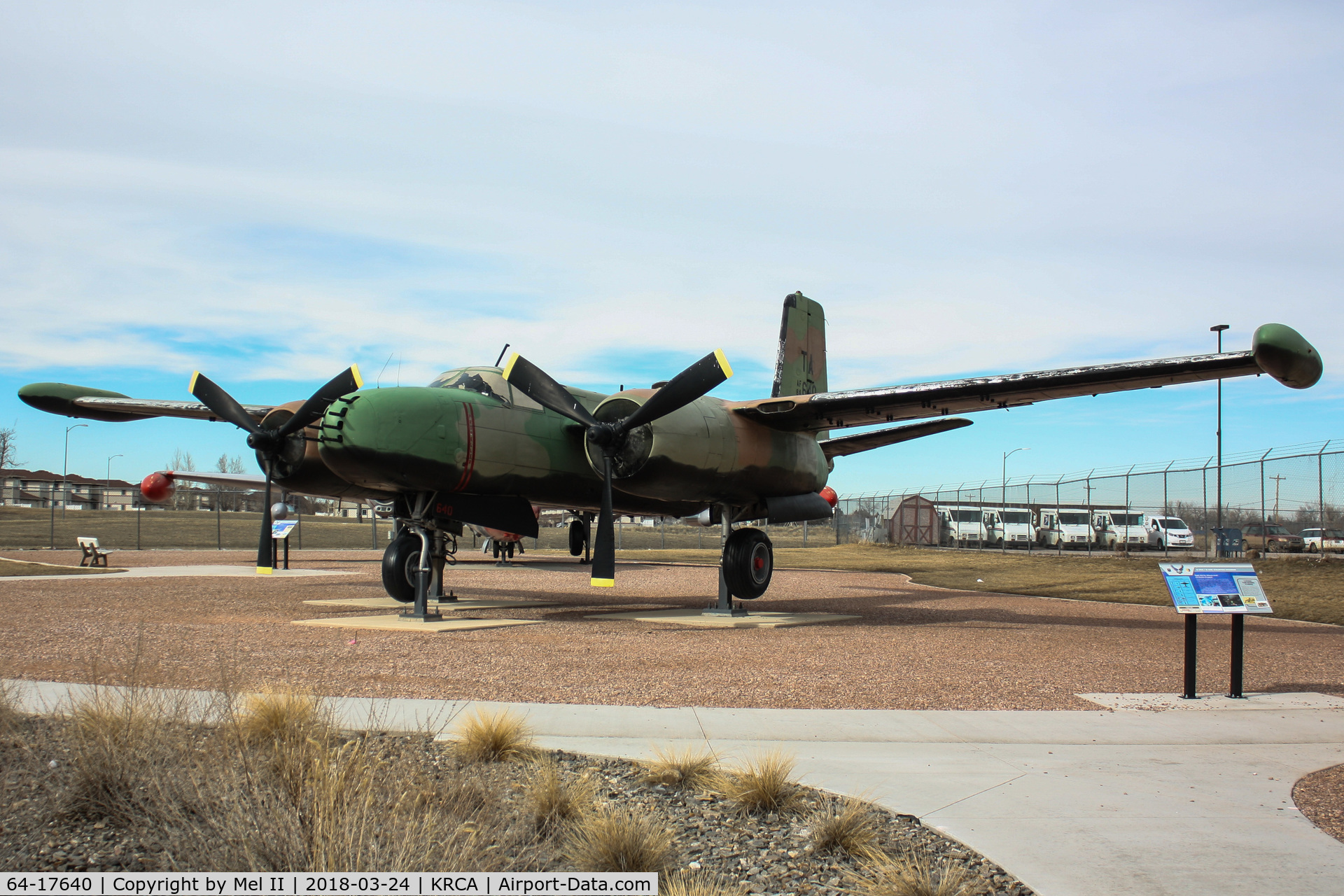 64-17640, 1964 Douglas-On Mark B-26K Counter Invader C/N 29175 (was 44-35896), On display at the South Dakota Air and Space Museum at Ellsworth Air Force Base.