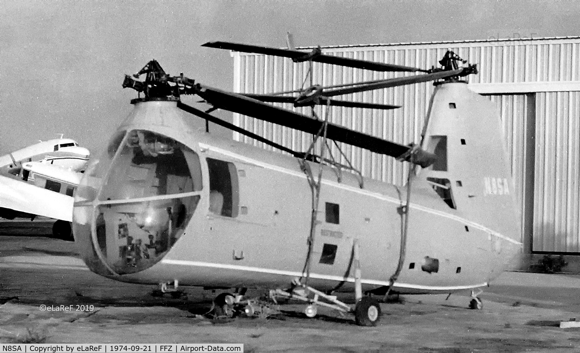 N8SA, Piasecki UH-25B Retriever C/N 128519, One of over 25 H-25s present, although most were ex-USN hulks.Shows the intricate folding gear required