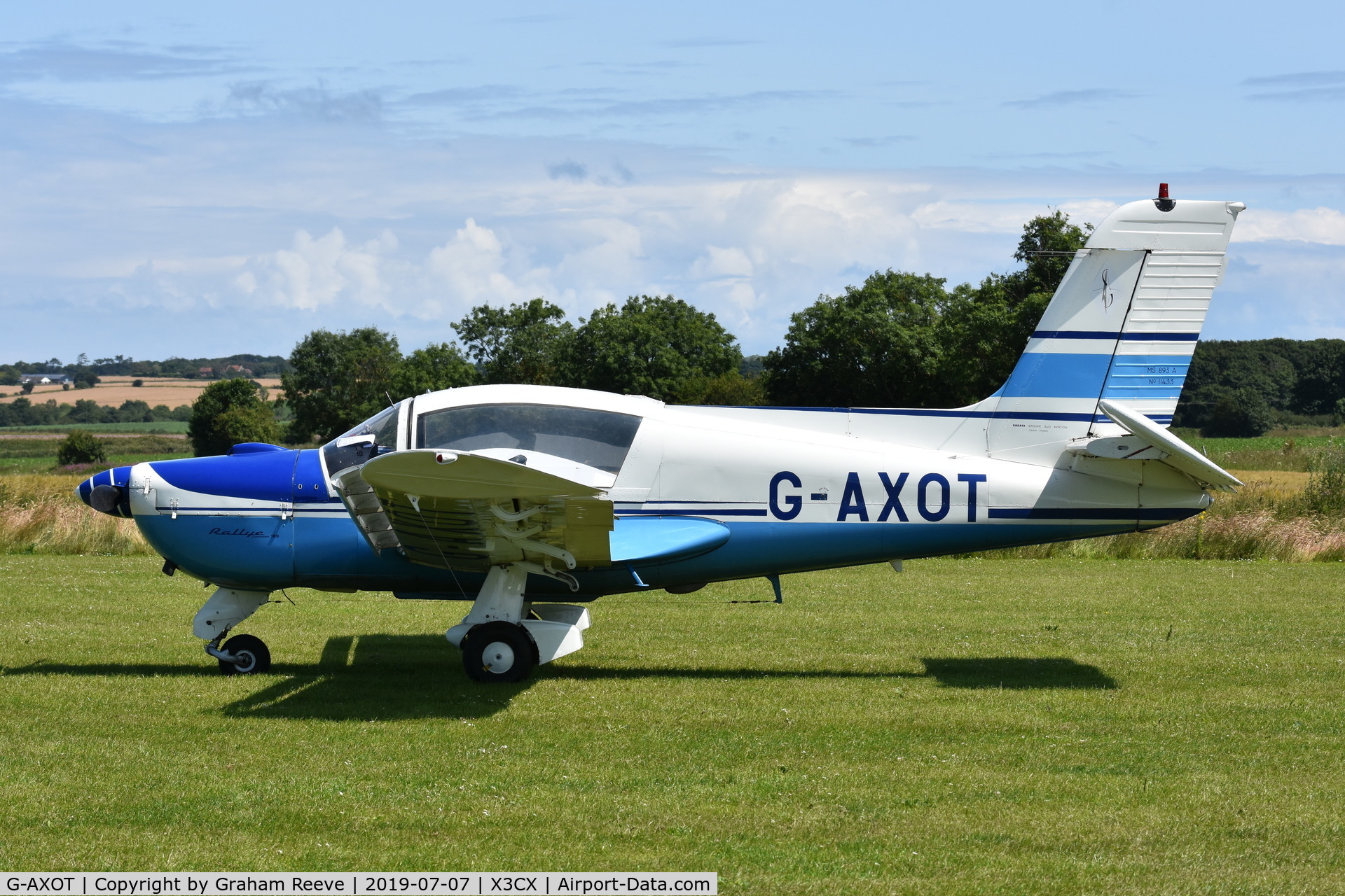 G-AXOT, 1969 Socata MS-893A Rallye Commodore 180 C/N 11433, Parked at Northrepps.