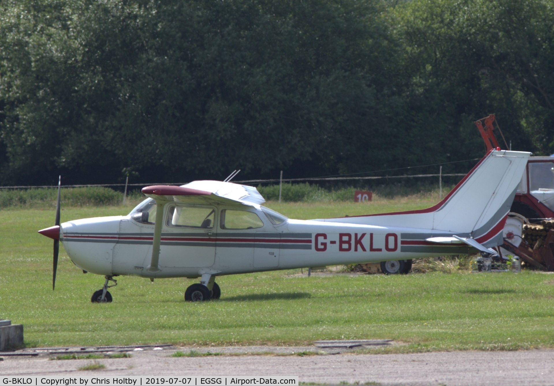 G-BKLO, 1975 Reims F172M ll Skyhawk C/N 1380, Parked for re-fueling at its base at Stapleford Tawney