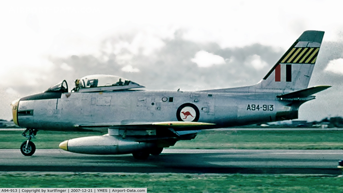 A94-913, Commonwealth CA-27 Sabre Mk.30 C/N CA27-13, CAC Sabre RAAF A94-913, No 2 (F) OCU. RAAF East Sale for an open-day, September 1962.