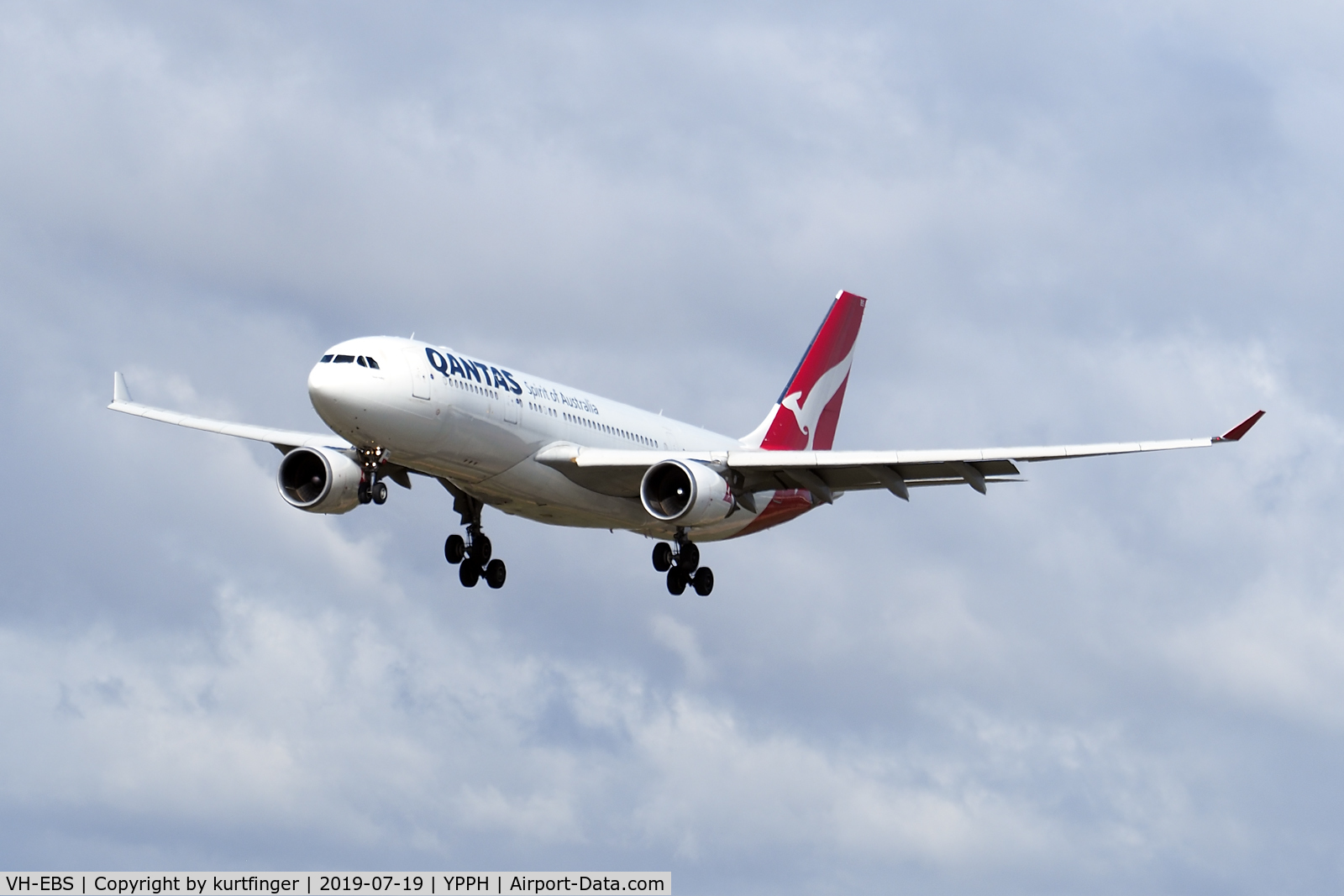 VH-EBS, 2011 Airbus A330-202 C/N 1258, Airbus A330-202. Qantas VH-EBS runway 03 YPPH 190719.